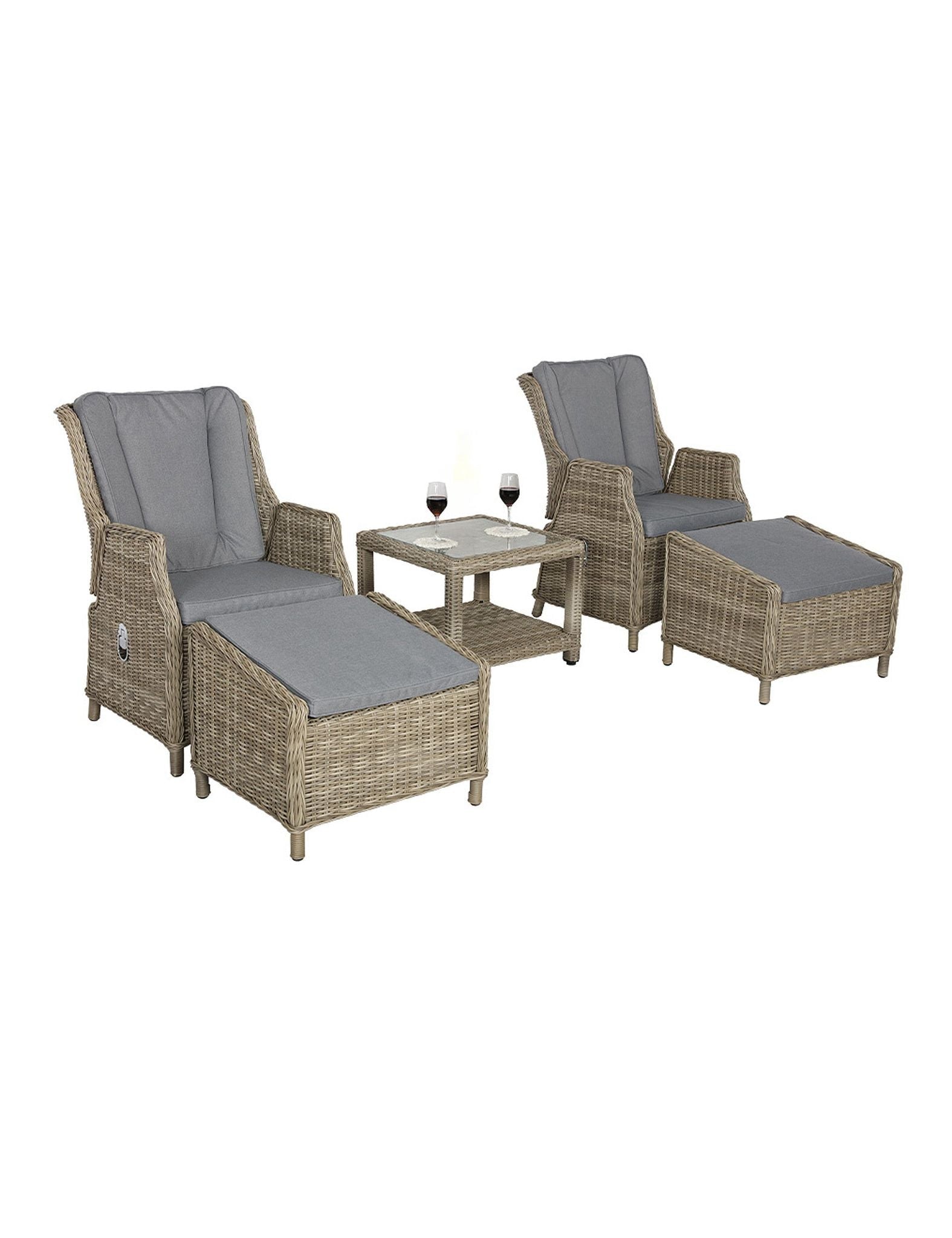 Grayson 2 Seater Grey Rattan Recliner Sunlounger Set