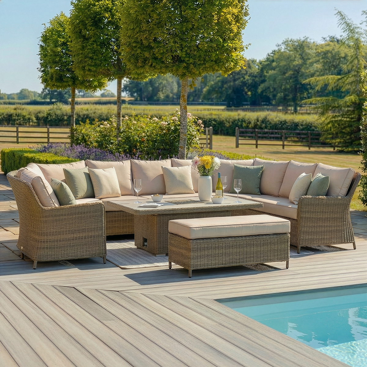 Winchester Royal U Shaped Sofa Set with Rising Table - Ceramic Glass