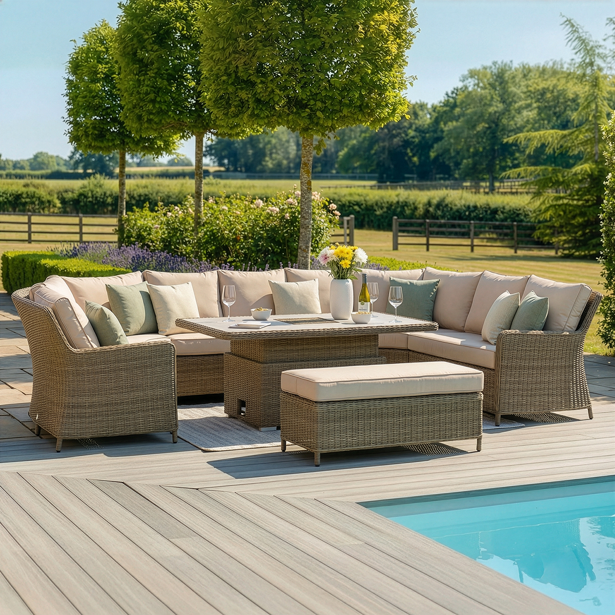 Winchester Royal U Shaped Sofa Set with Rising Table - Ceramic Glass
