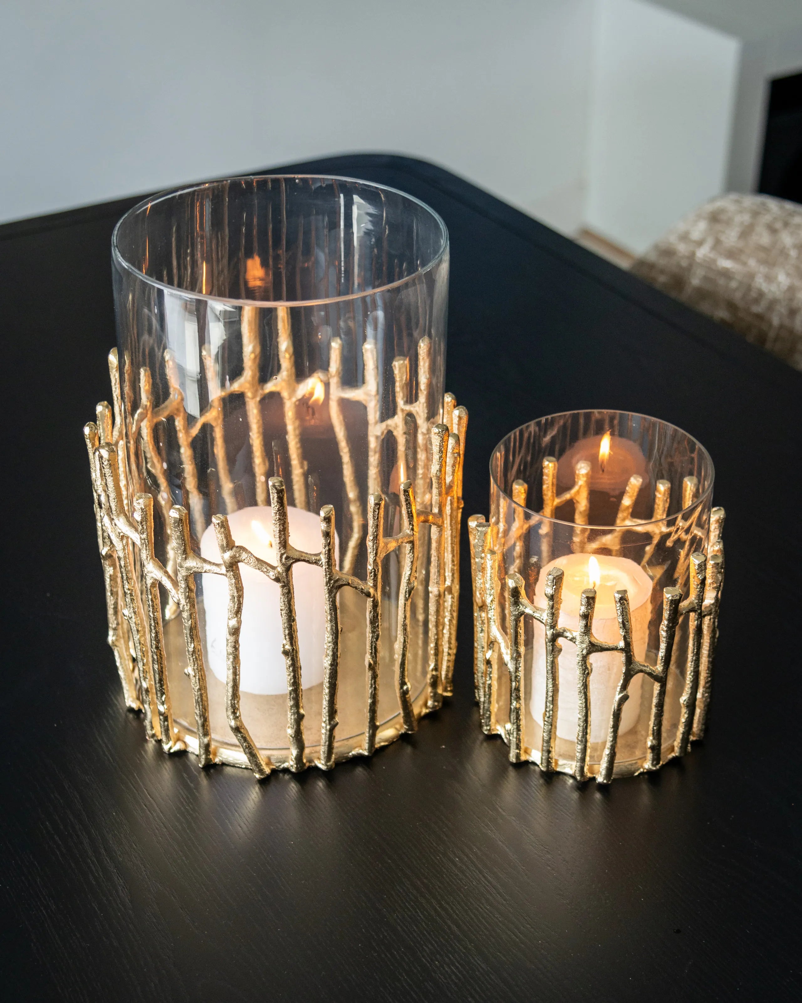 Richmond Interiors Loretta Gold Twig Hurricane Candle Holder Small