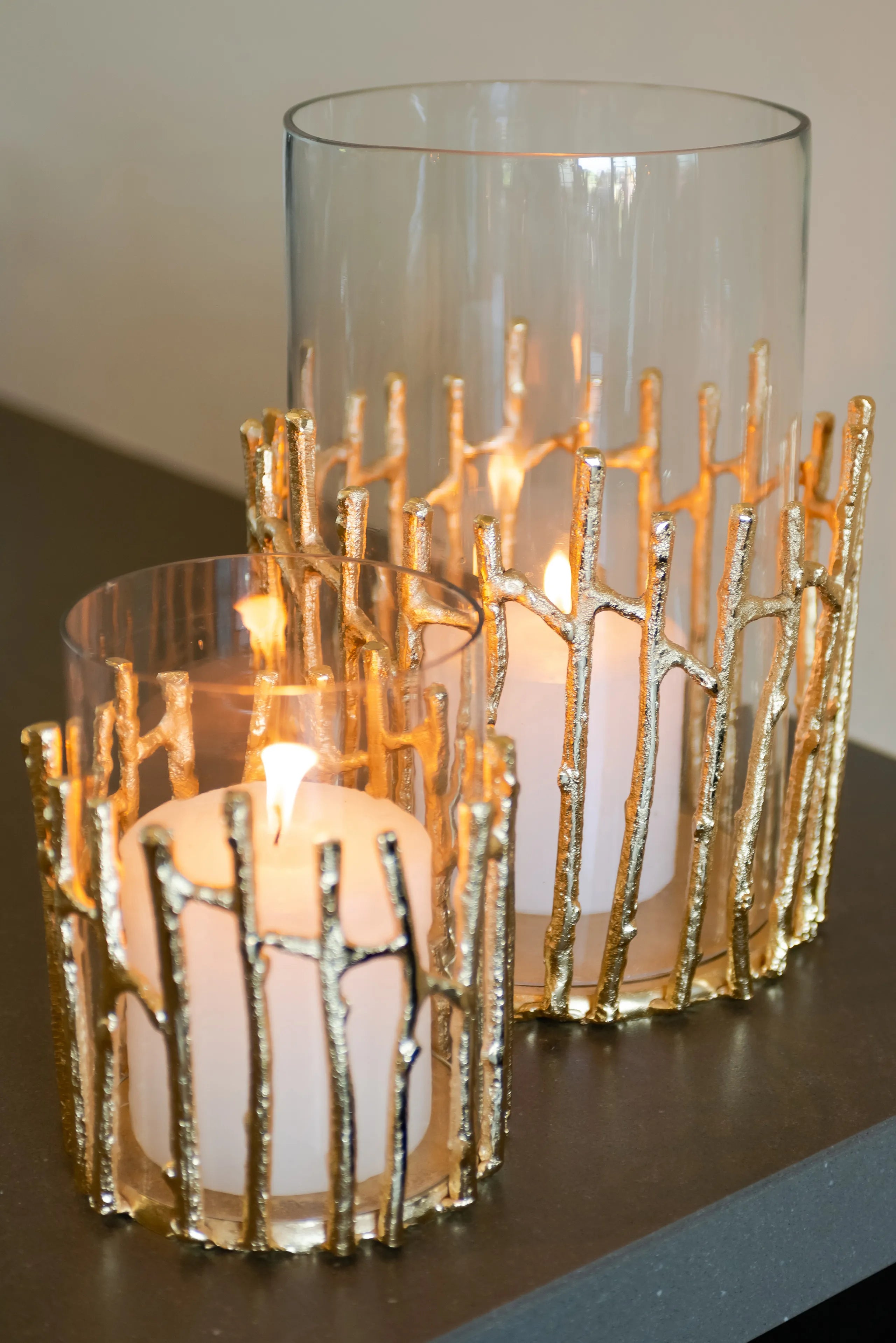 Richmond Interiors Loretta Gold Twig Hurricane Candle Holder Small