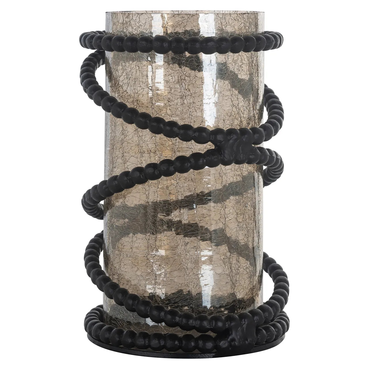 Richmond Interiors Edison Black Bead Cracked Glass Hurricane Candle Holder