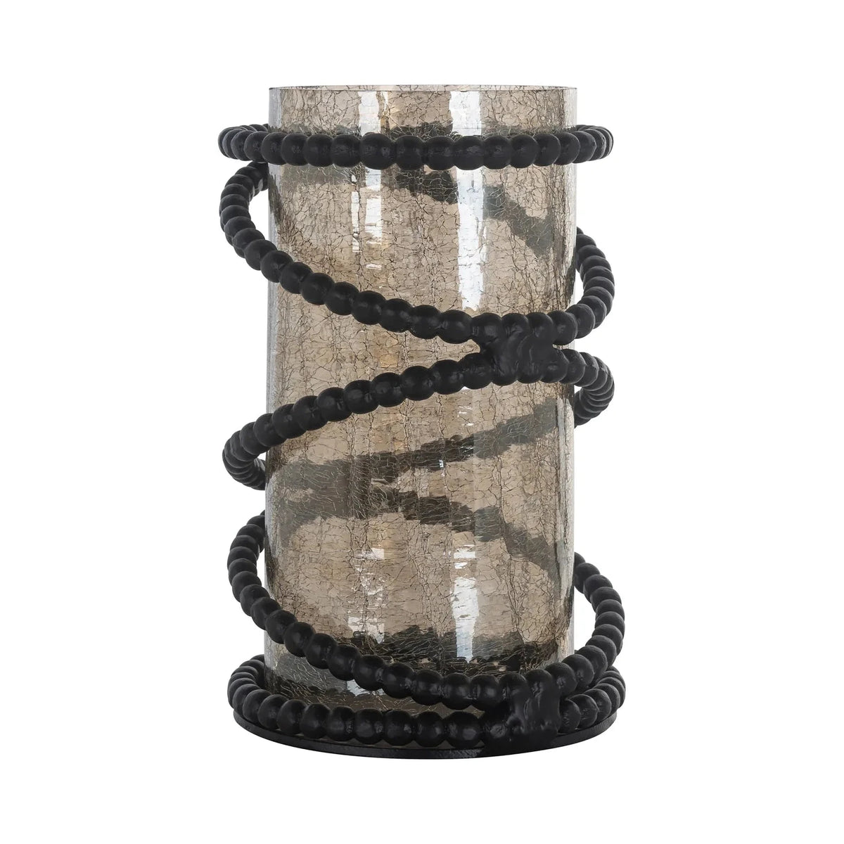 Richmond Interiors Edison Black Bead Cracked Glass Hurricane Candle Holder