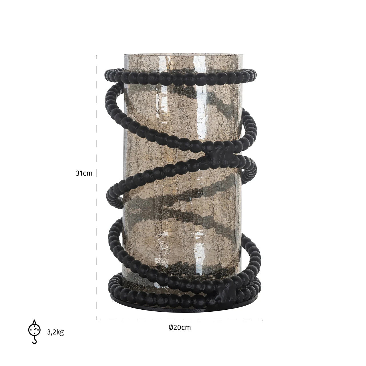 Richmond Interiors Edison Black Bead Cracked Glass Hurricane Candle Holder