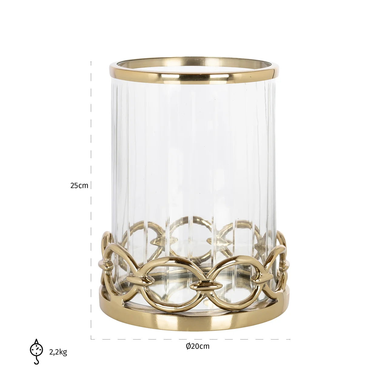 Richmond Interiors Jayce Gold Link & Glass Hurricane Candle Holder