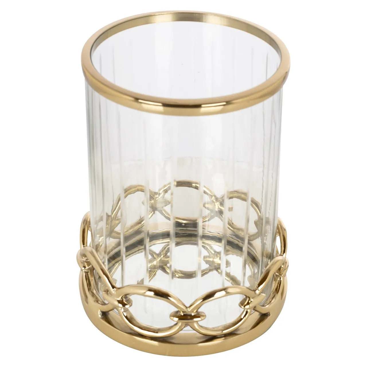 Richmond Interiors Jayce Gold Link & Glass Hurricane Candle Holder