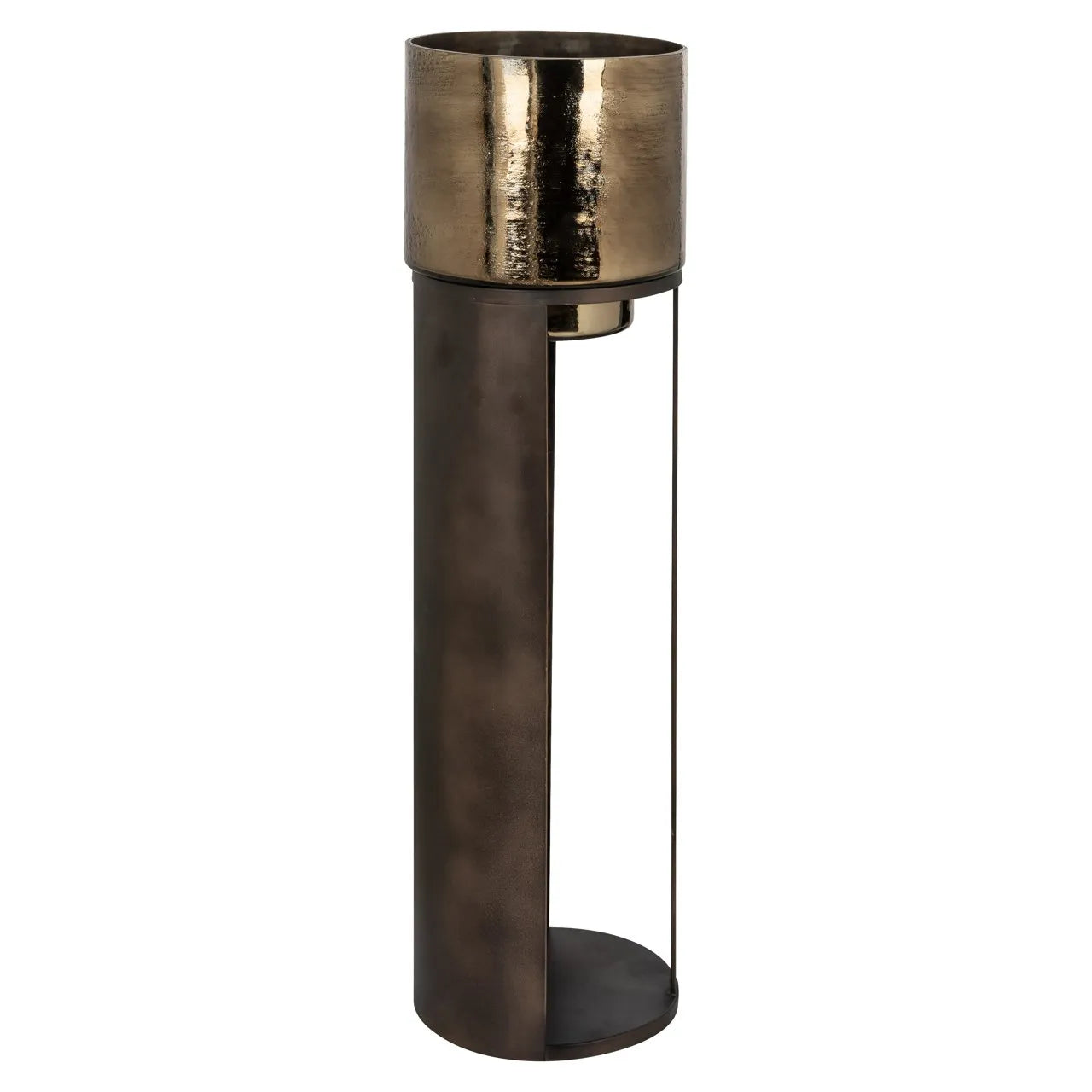 Richmond Interiors Dane Gold & Metallic Brown Floor Standing Hurricane Candle Holder Small