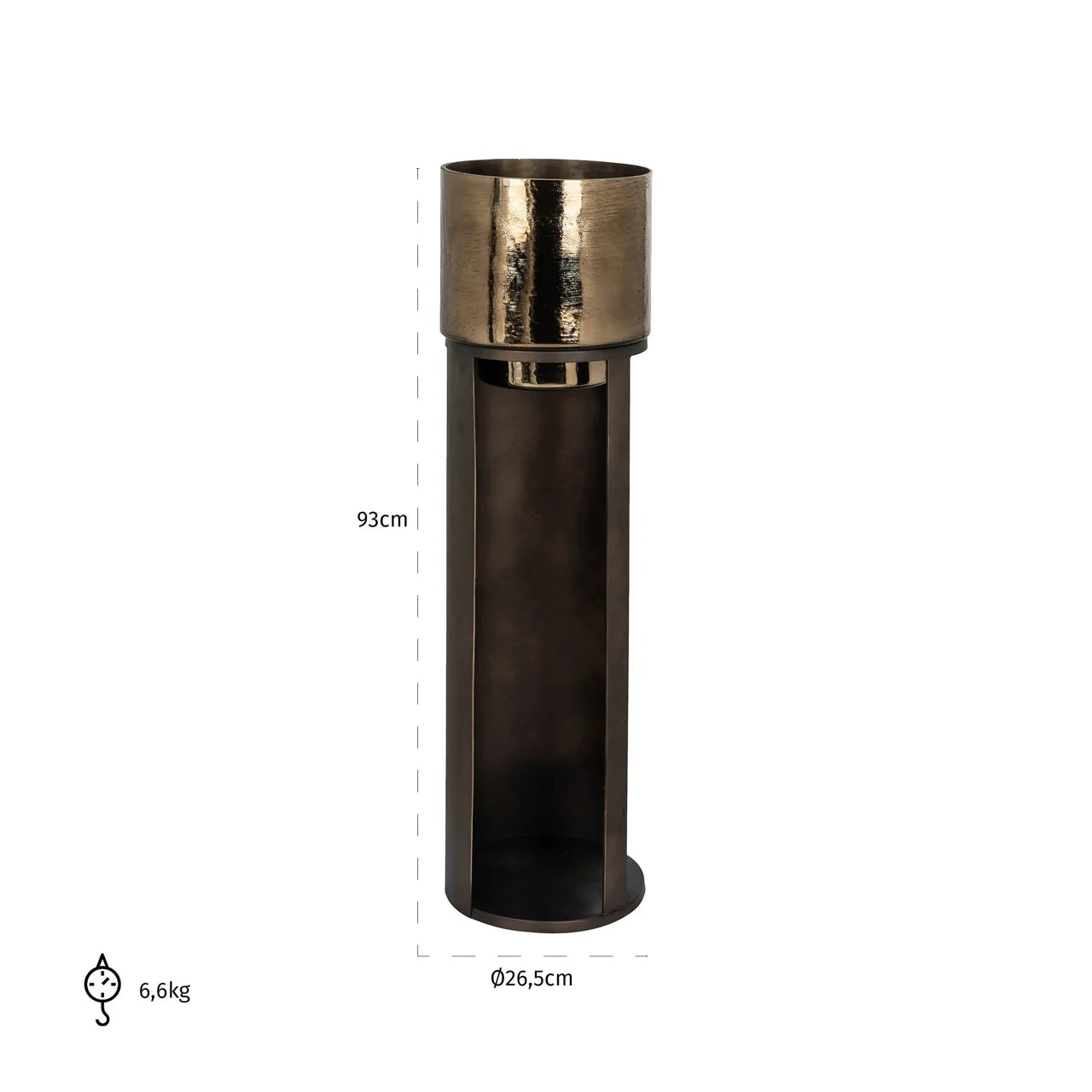 Richmond Interiors Dane Gold & Metallic Brown Floor Standing Hurricane Candle Holder Small