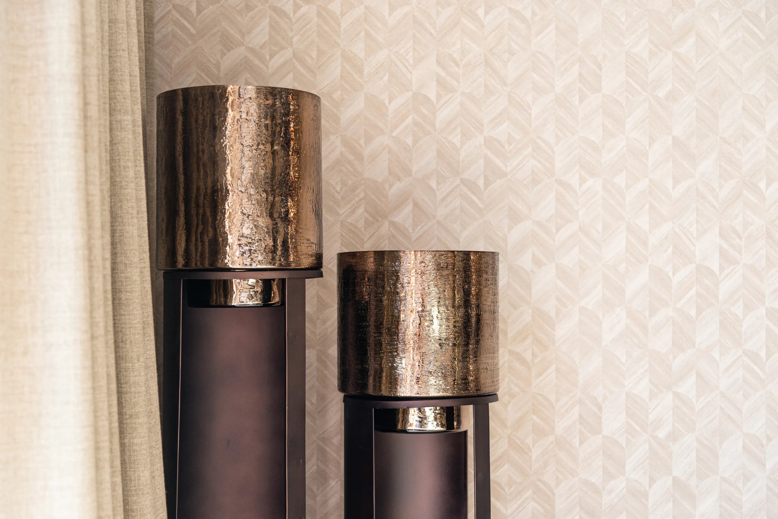 Richmond Interiors Dane Gold & Metallic Brown Floor Standing Hurricane Candle Holder Large