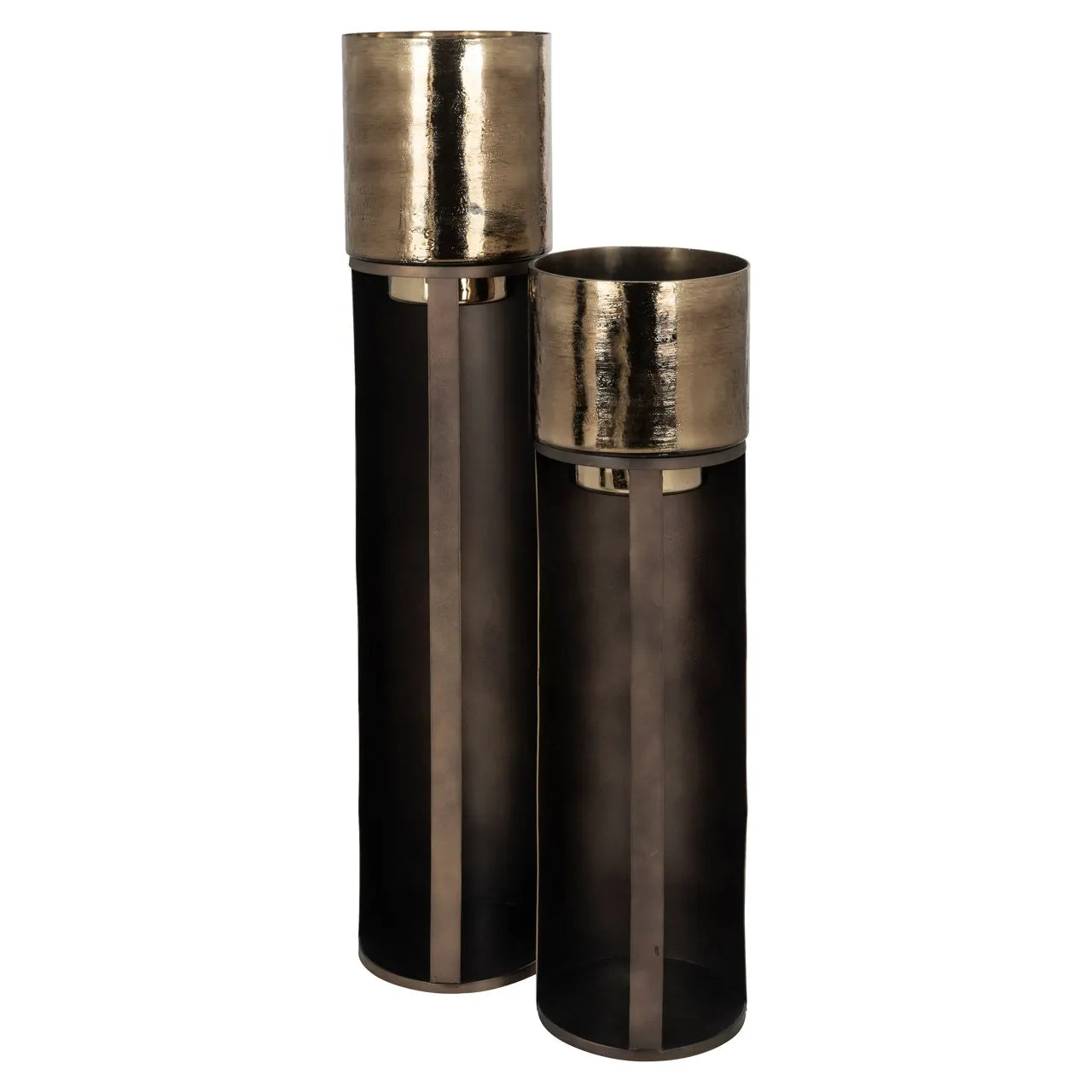 Richmond Interiors Dane Gold & Metallic Brown Floor Standing Hurricane Candle Holder Large