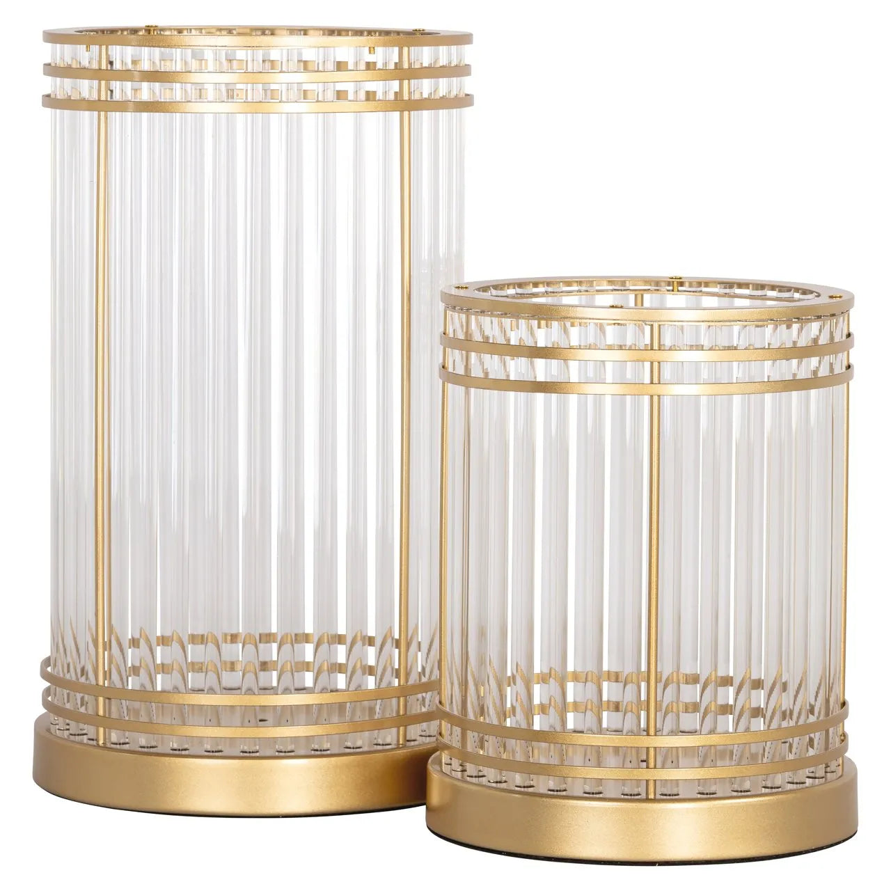 Richmond Interiors Dyara Gold & Ribbed Glass Hurricane Candle Holder | Small