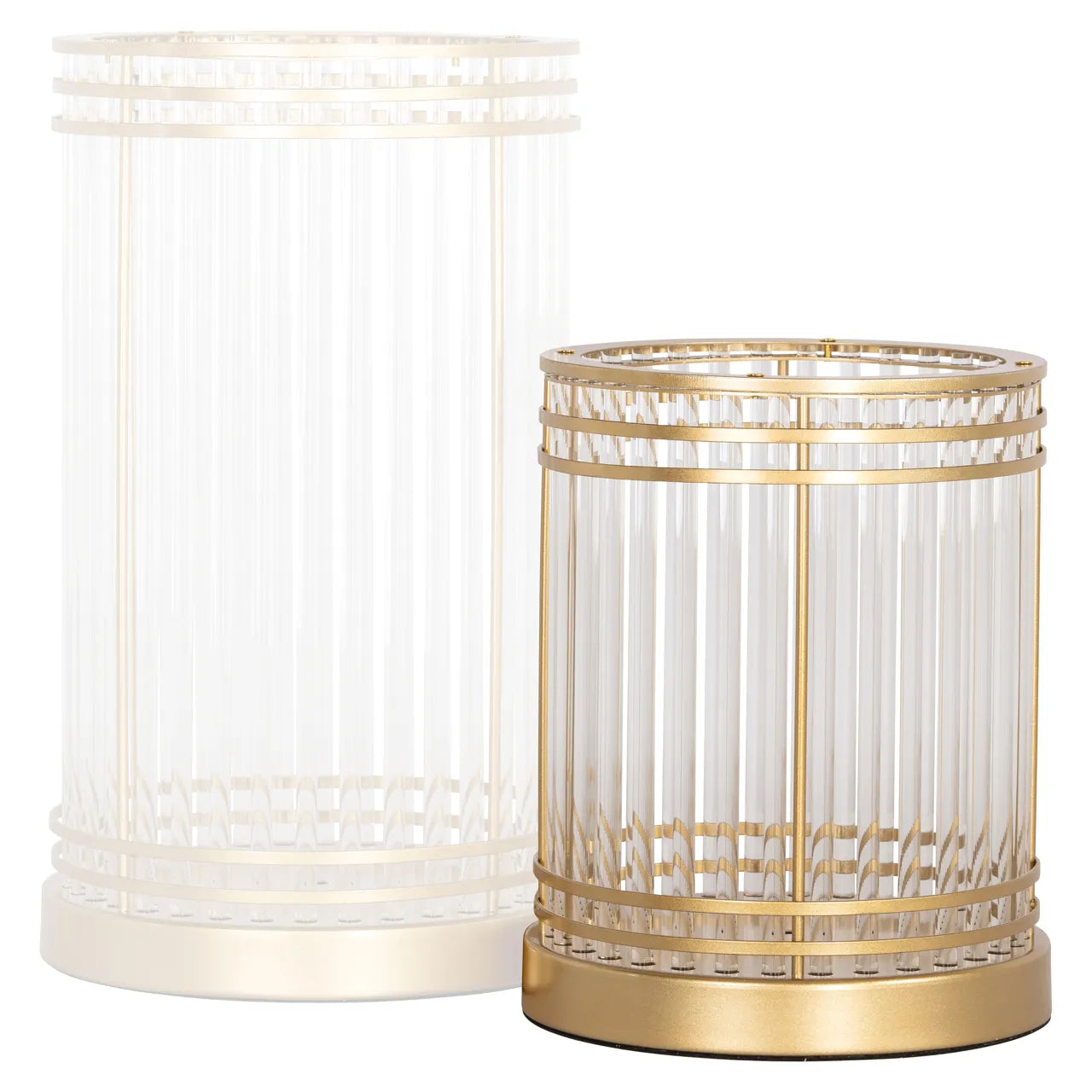 Richmond Interiors Dyara Gold & Ribbed Glass Hurricane Candle Holder | Small