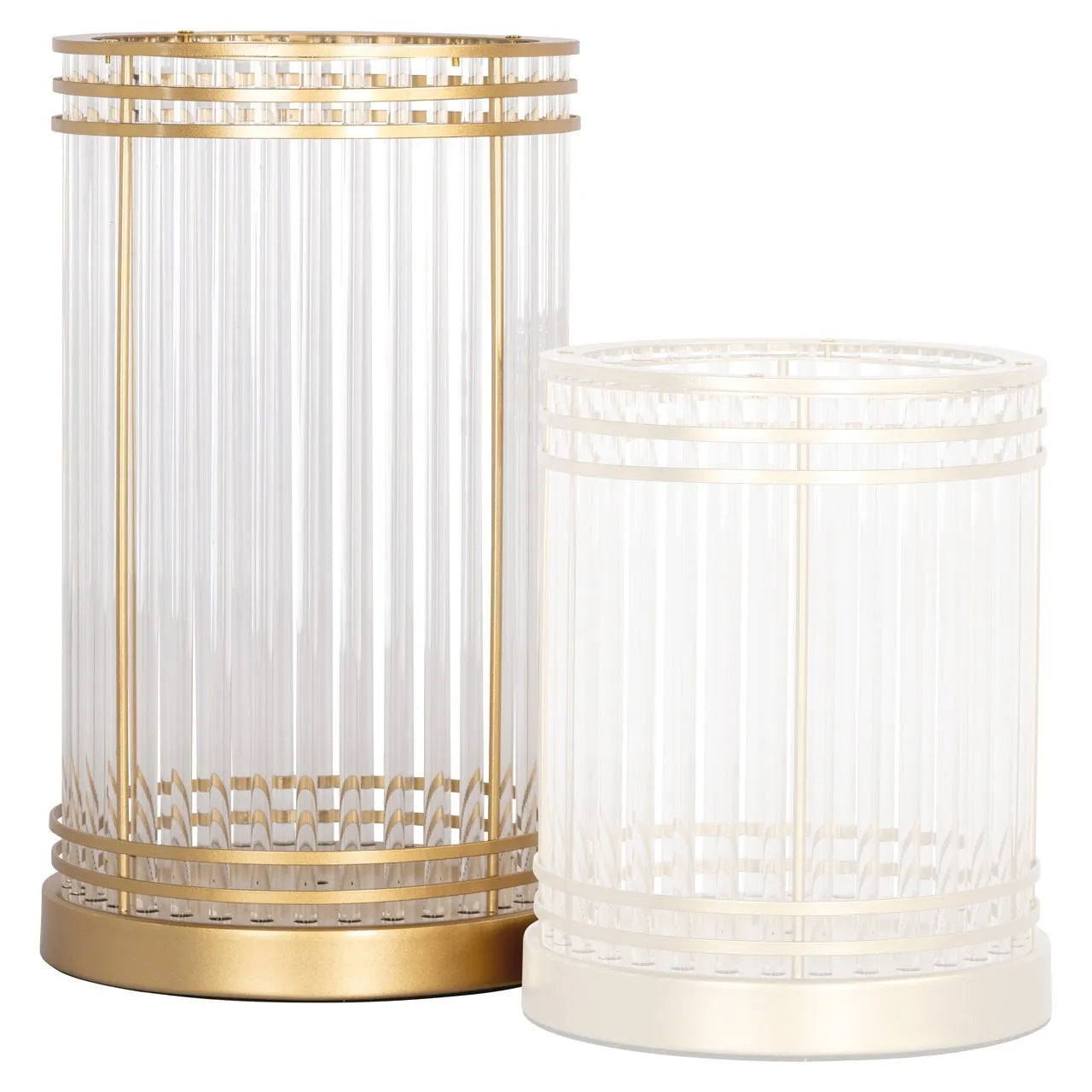Richmond Interiors Dyara Gold & Ribbed Glass Hurricane Candle Holder | Large