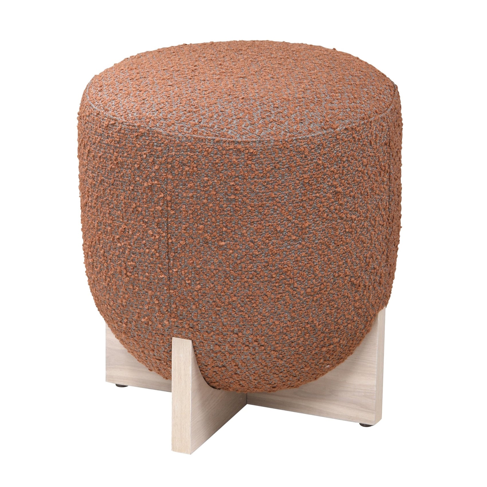 Whisper Whitewash Oak Wood & Burnt Orange Boucle Pouffe