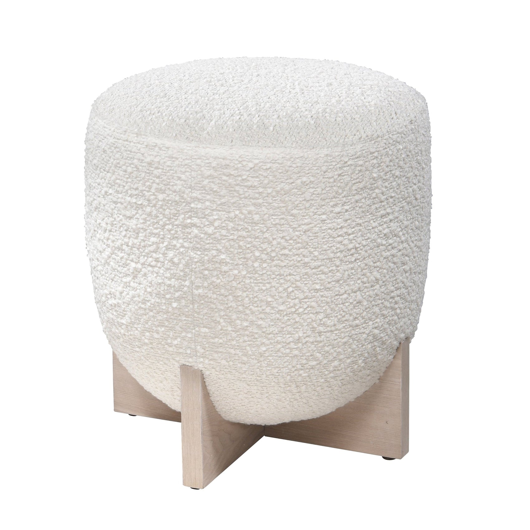 Whisper Whitewash Oak Wood & White Boucle Pouffe