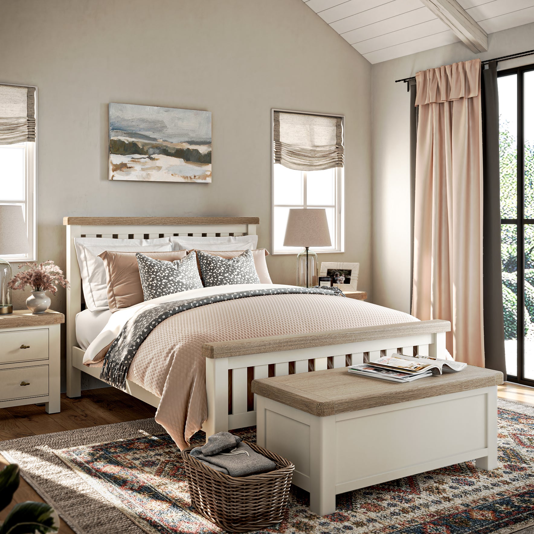 Westbourne Coconut Milk White Oak Wood Super King Size Bed
