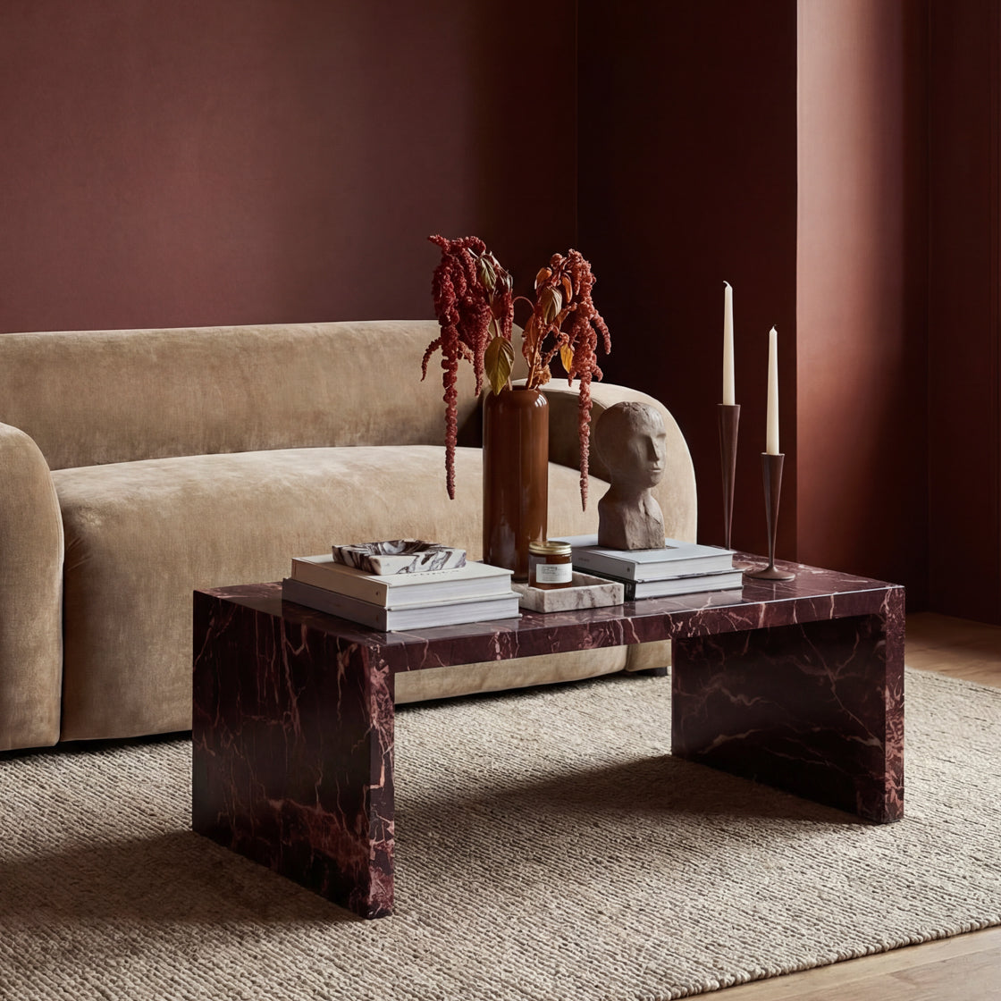 Wynn Rosso Levanto Red Marble Rectangle Coffee Table
