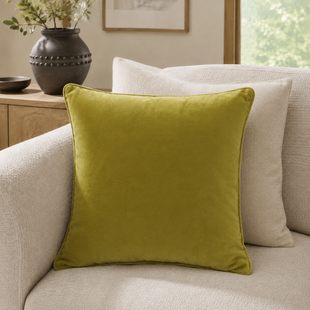 Lifestyle image of Malini Luxe Acid Green cushion
