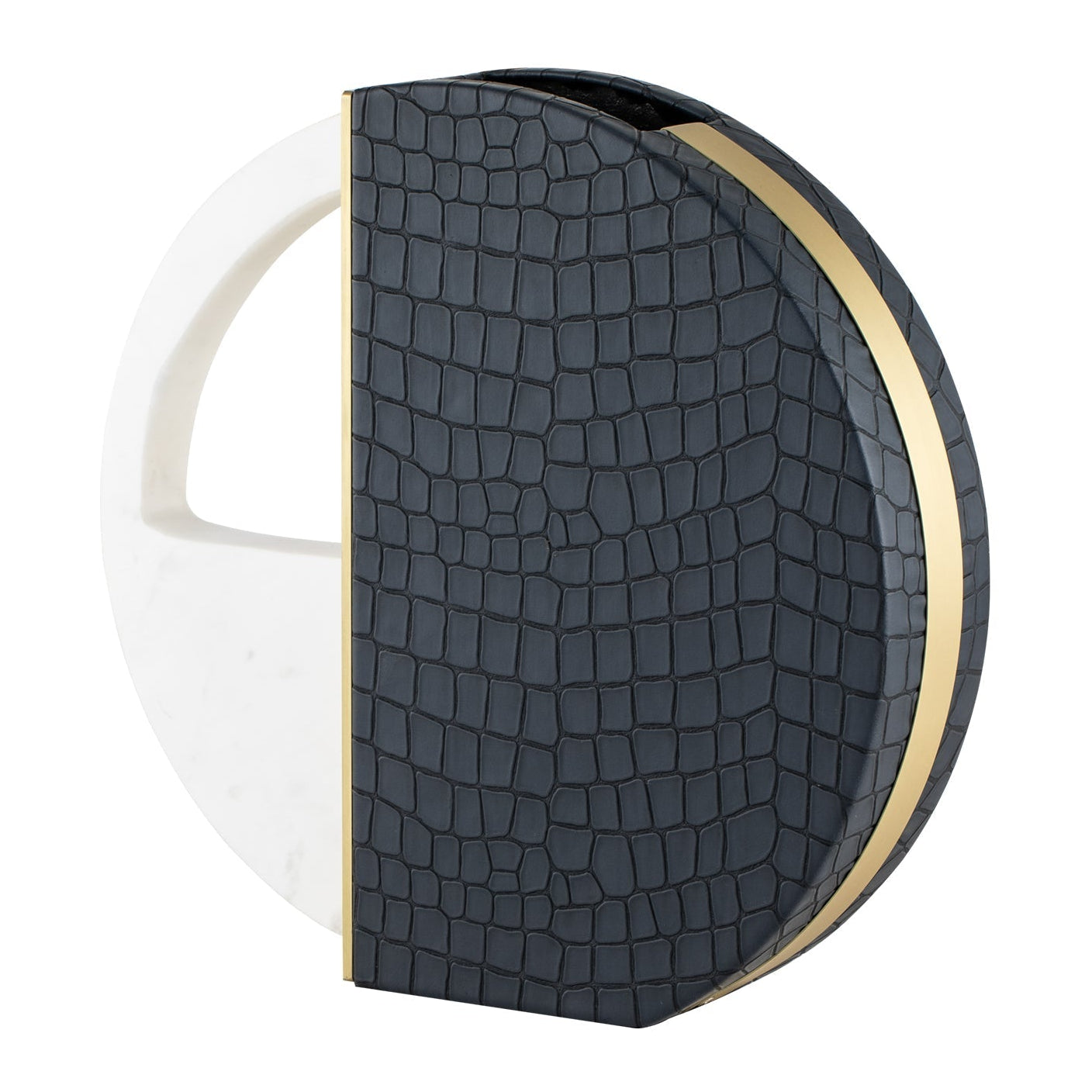 Kalahari Crocodile Leather & Brass Finish & Marble Vase