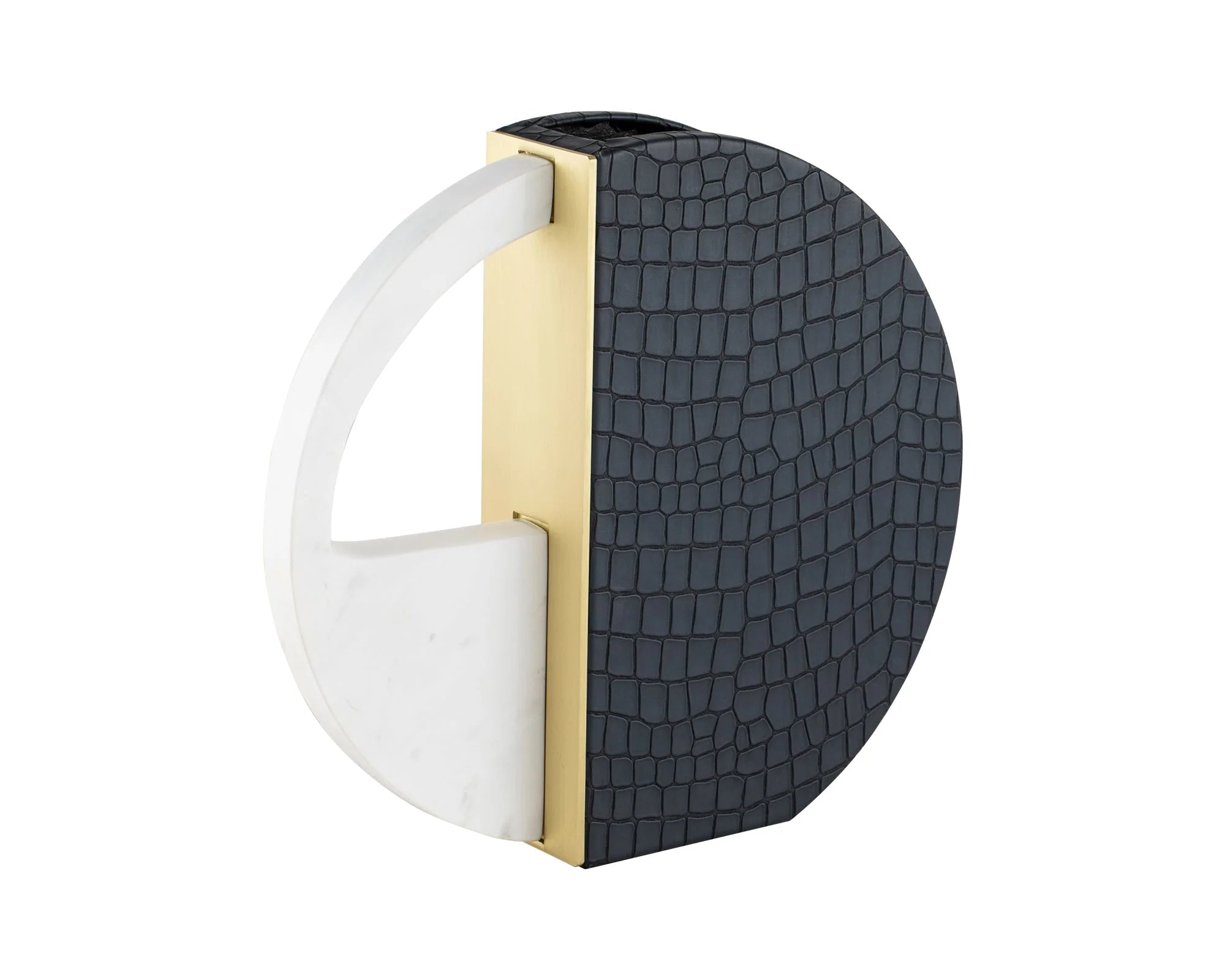 Kalahari Crocodile Effect Faux Leather, Brass Finish & Marble Vase