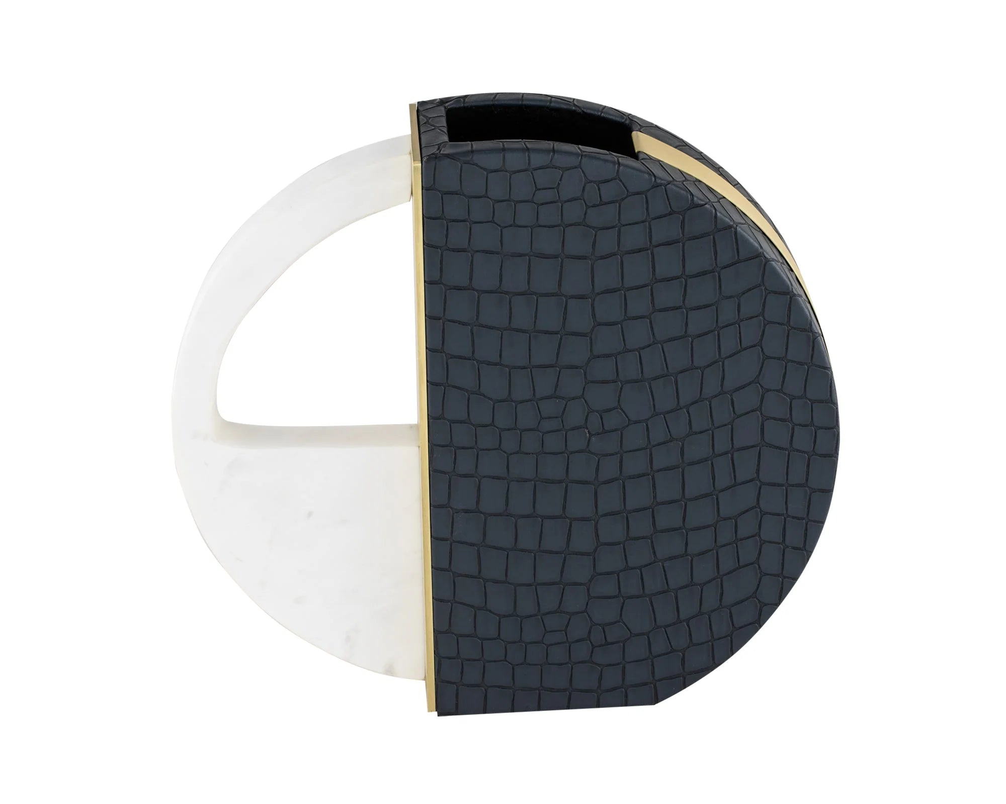 Kalahari Crocodile Effect Faux Leather, Brass Finish & Marble Vase