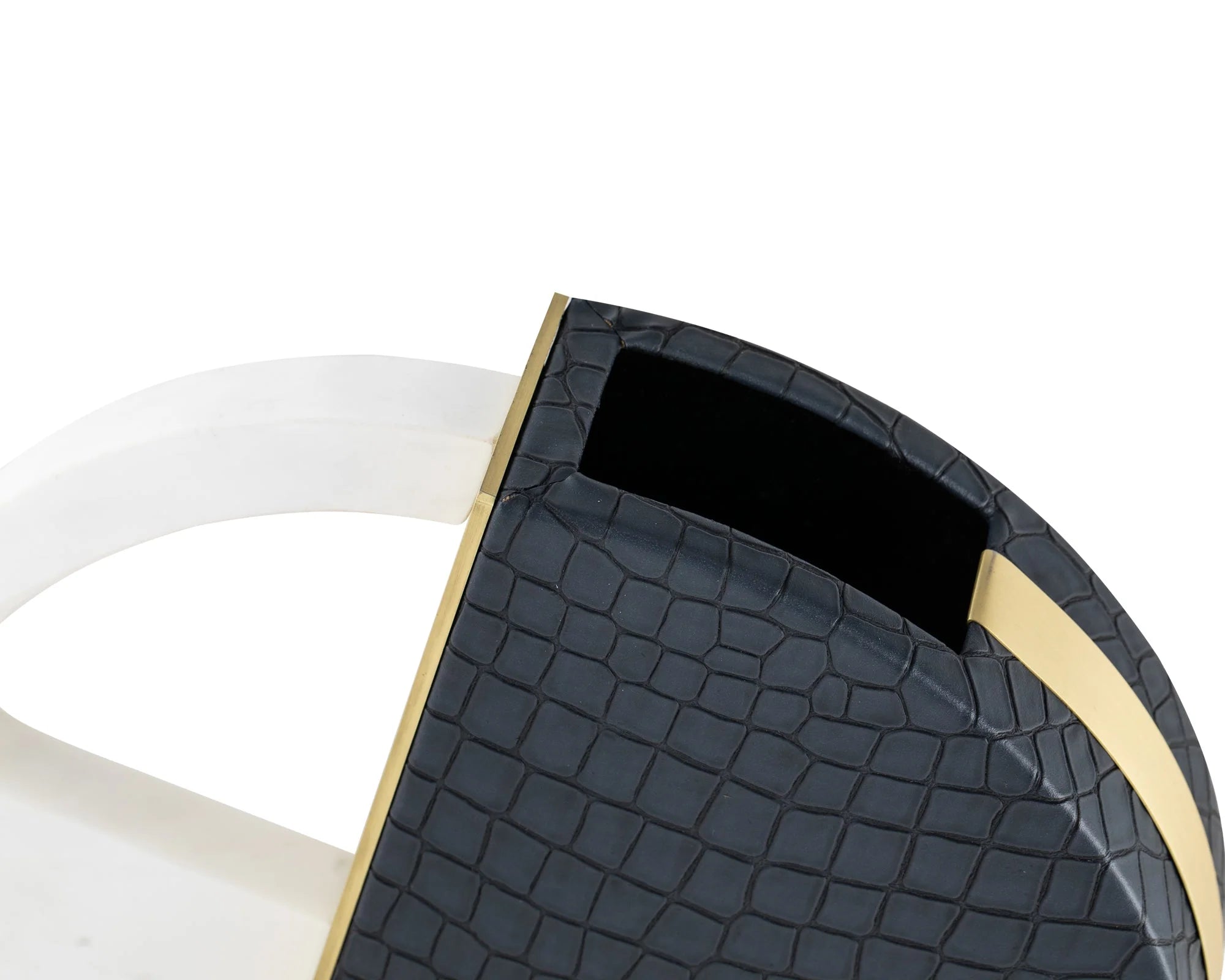 Kalahari Crocodile Effect Faux Leather, Brass Finish & Marble Vase