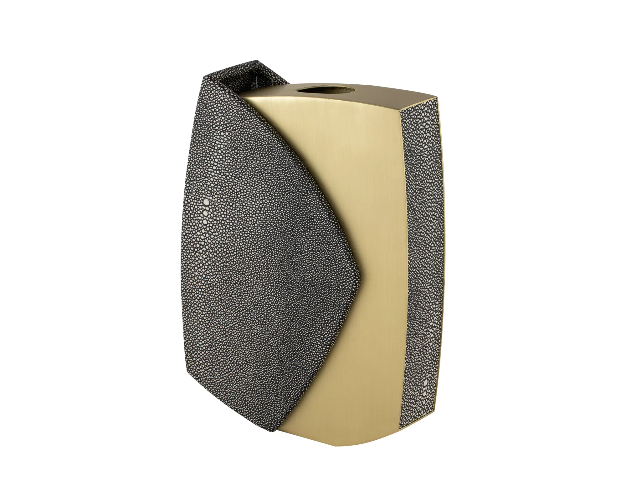 Raymond Grey Faux Shagreen & Brushed Brass Vase