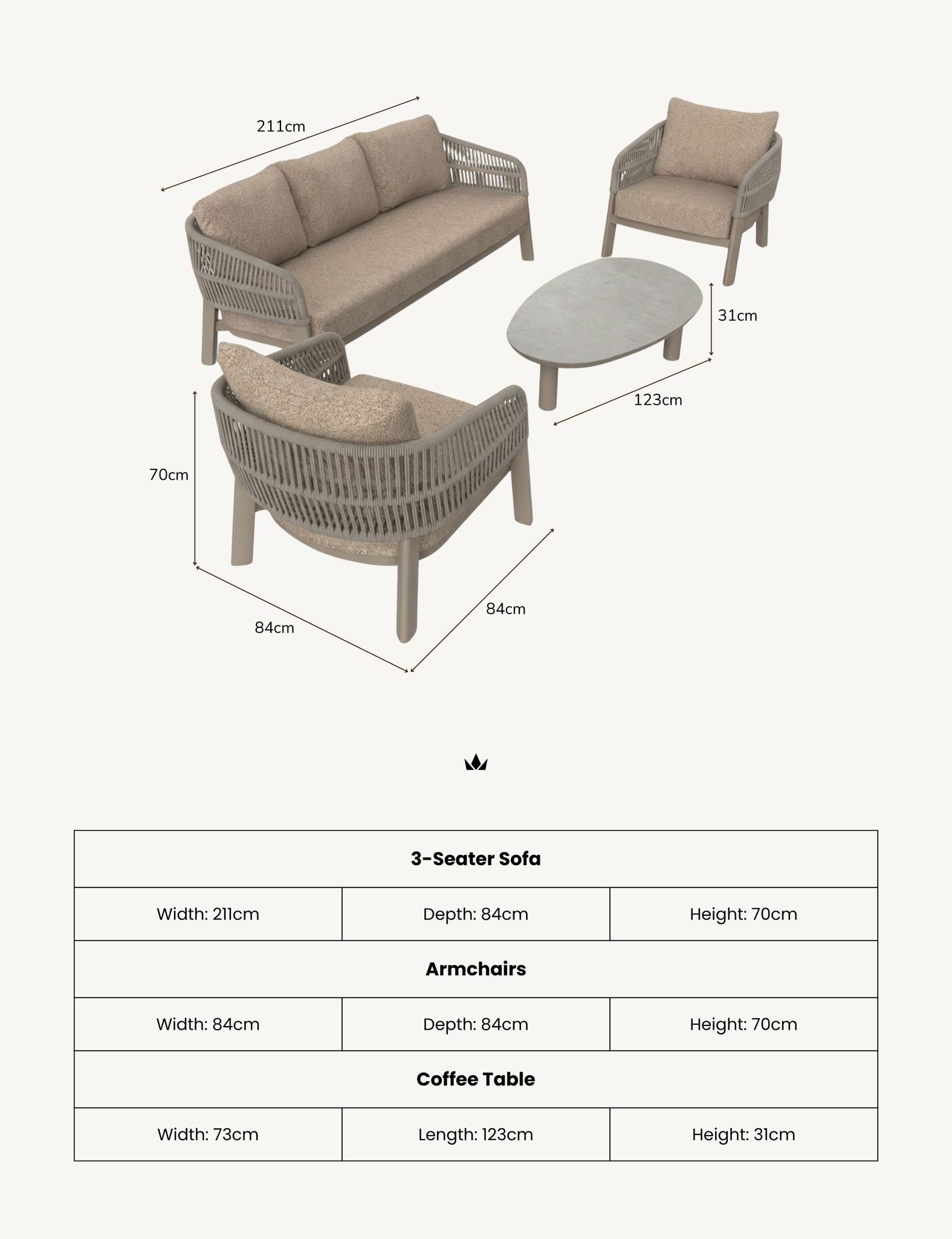 Kennedy 5 Seater Grey Lounging Set with Coffee Table