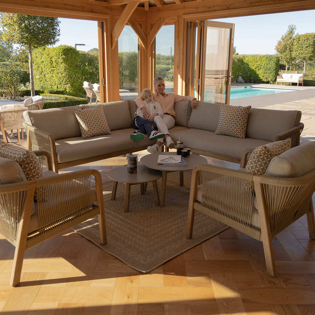 New Martinique Corner Sofa Set & Armchair Set of 2 - Light Brown