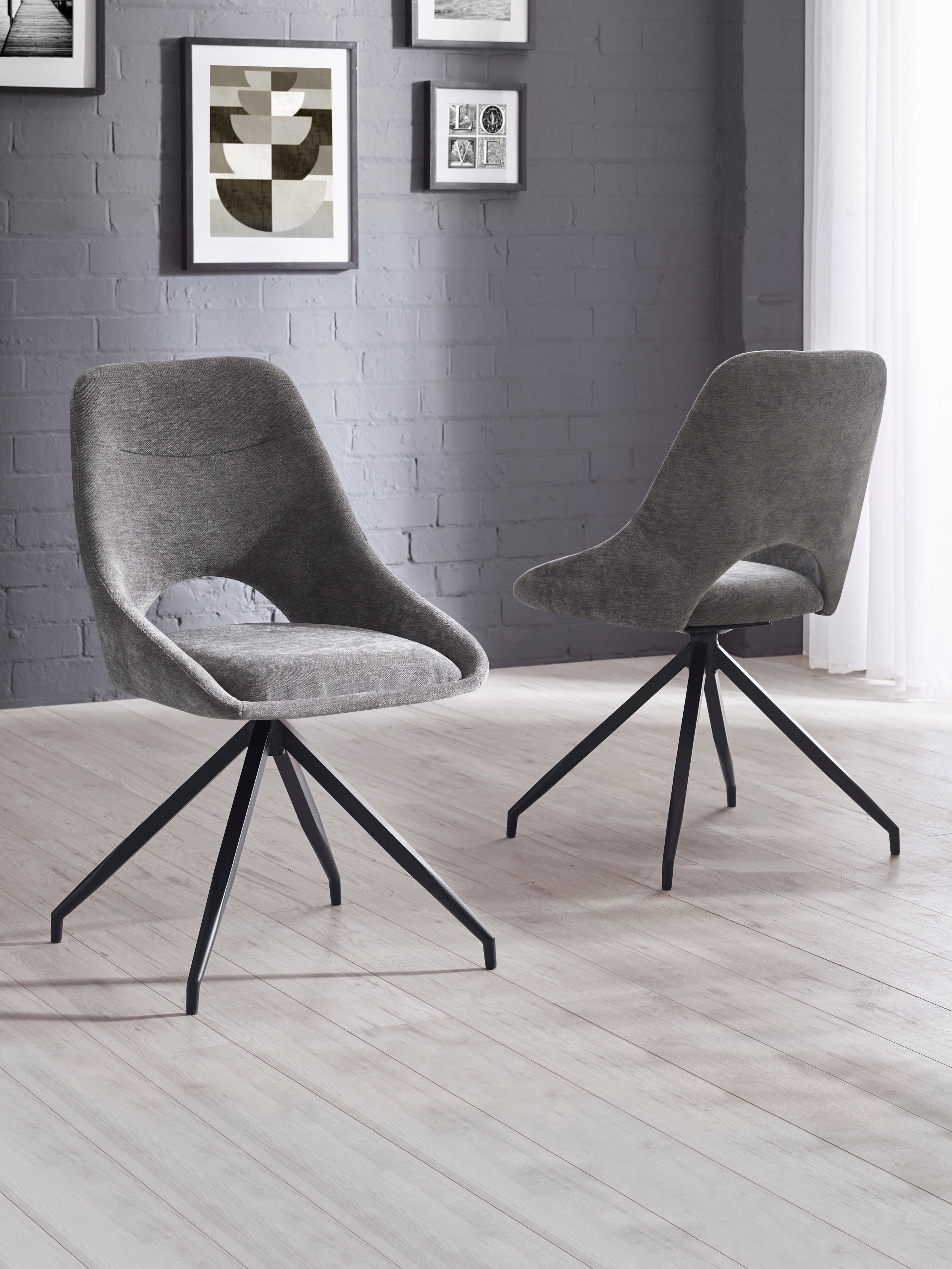 Set of 2 Almira Grey Chenille Swivel Dining Chairs