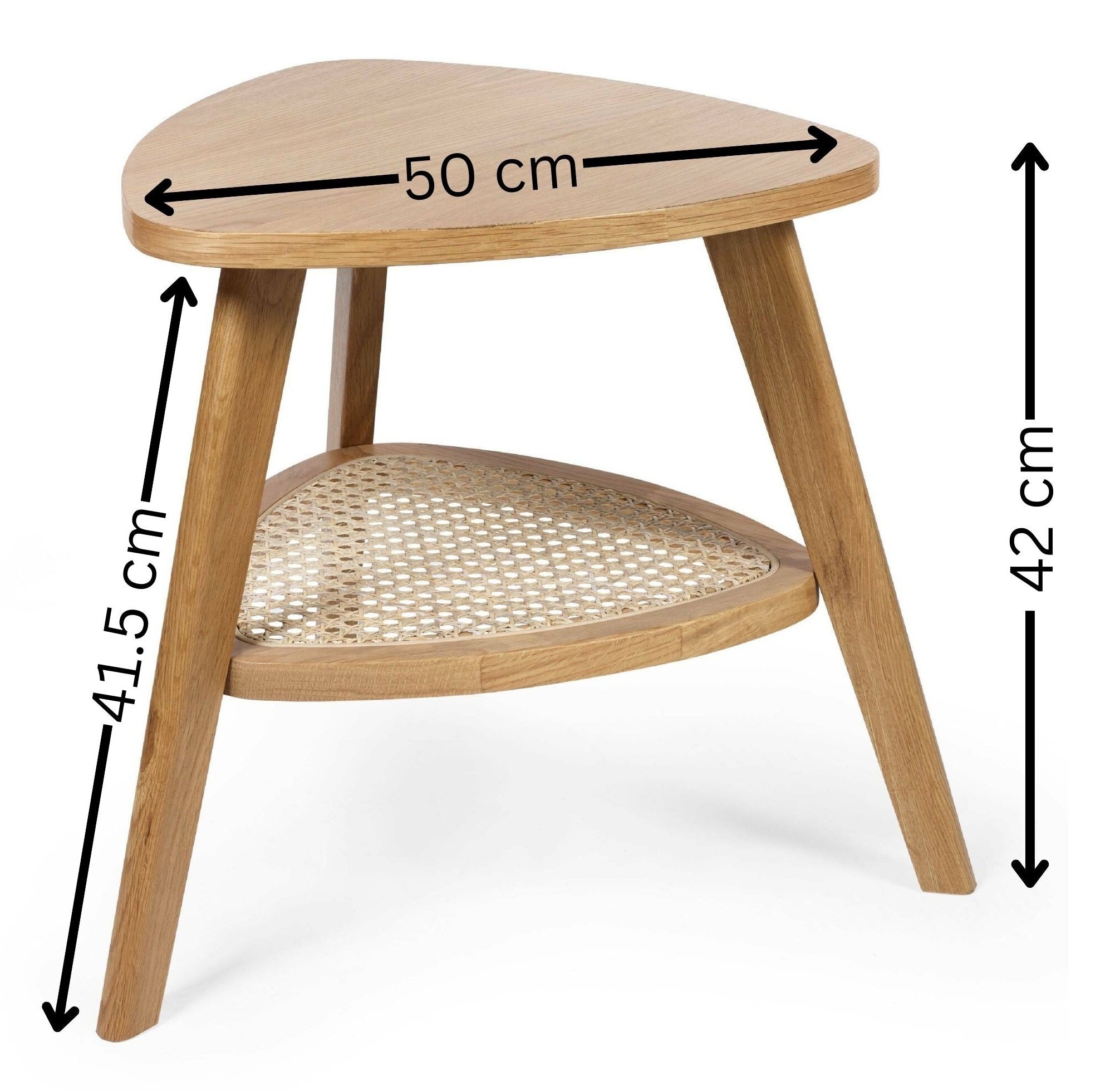 Cadio Natural Oak Wood & Rattan Triangular Side Table