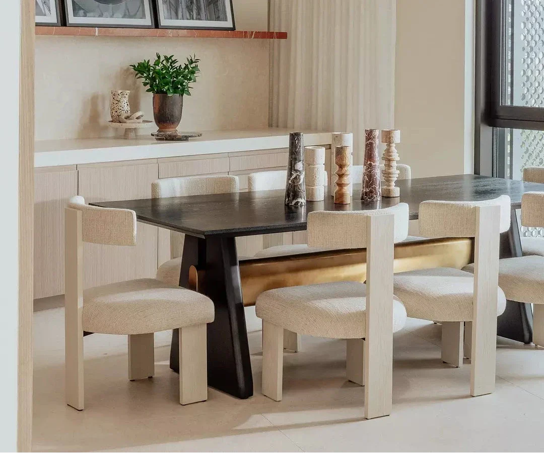 Walden Dining Table - Black Oak Wood/Brushed Brass