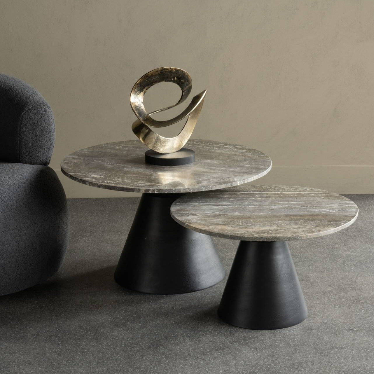 Clifton II Charcoal Black & Dark Travertine Coffee Table 75cm