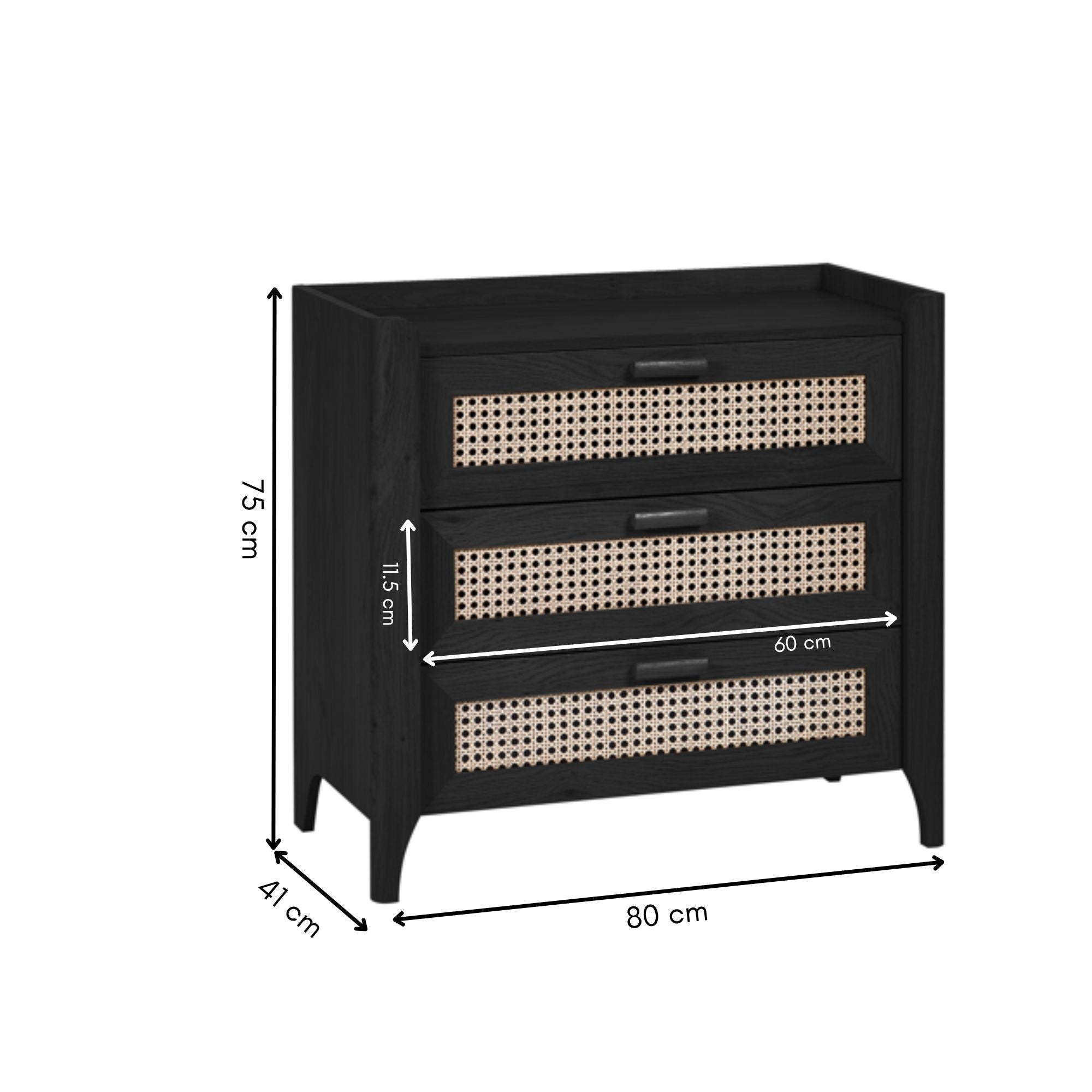Asbury Wood Chest of Drawers | 3 Drawers - Black Ash