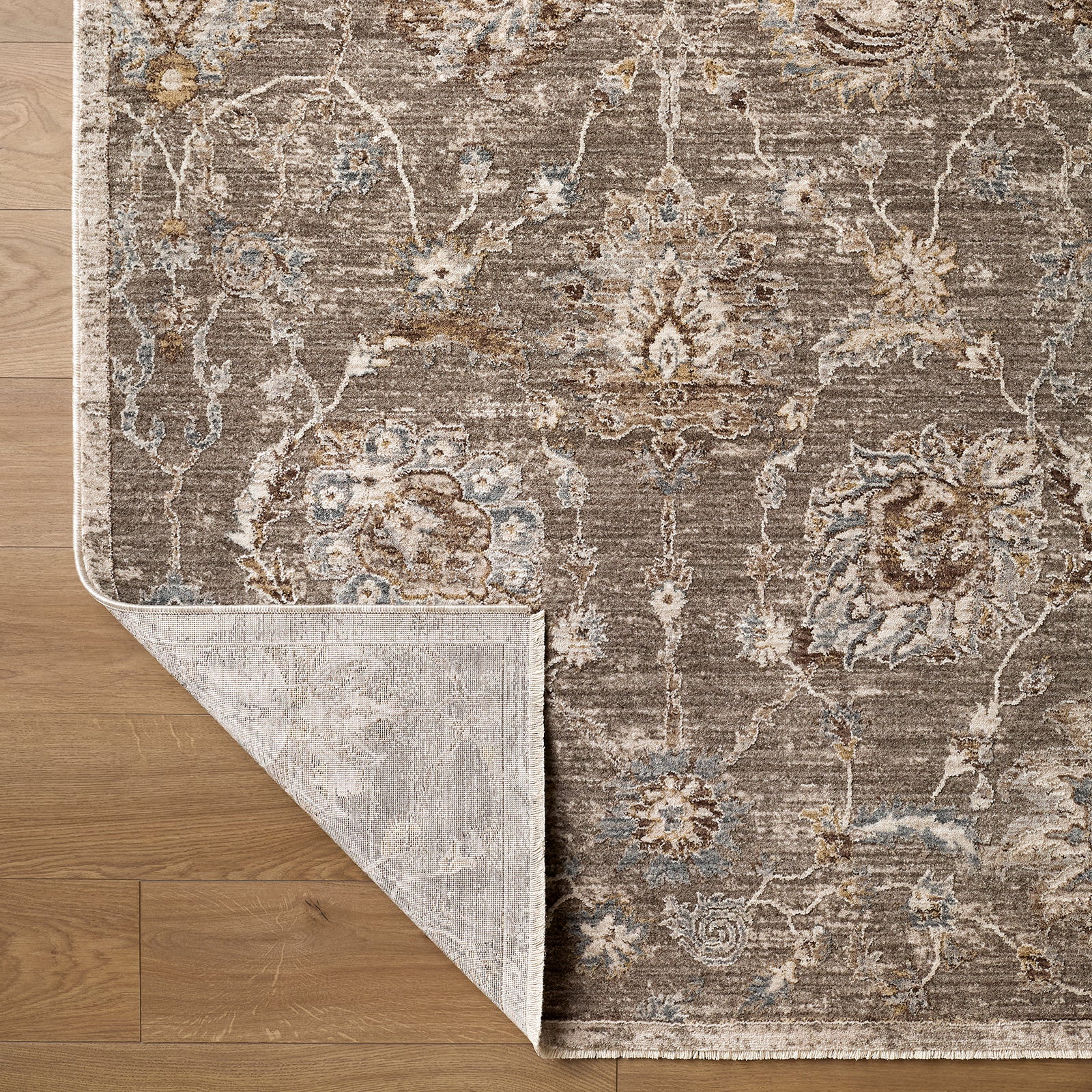 Arda Vintage Traditional Brown & Charcoal Polyester Rug 200x290cm - folded detail