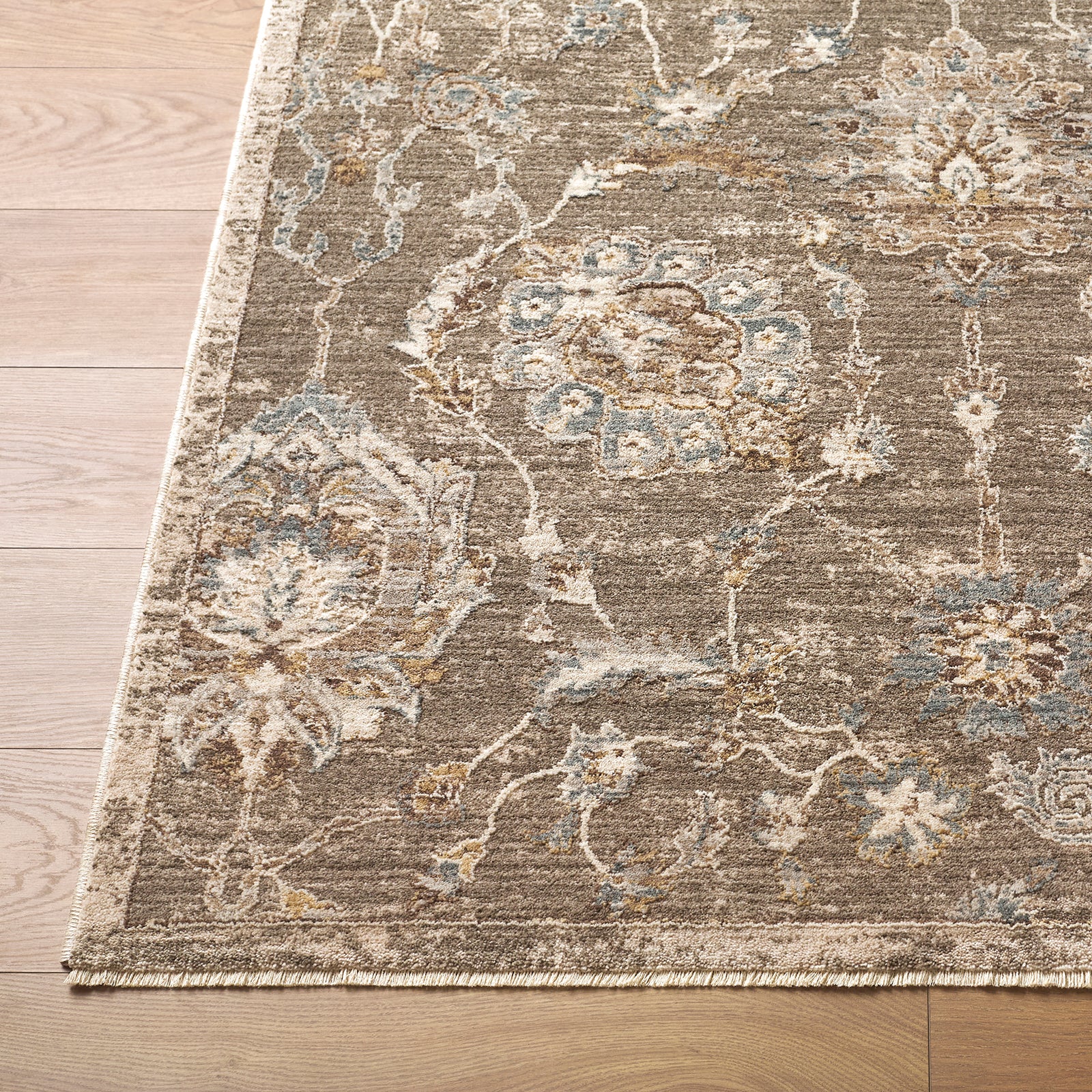Arda Vintage Traditional Brown & Charcoal Polyester Rug 152x225cm - front view