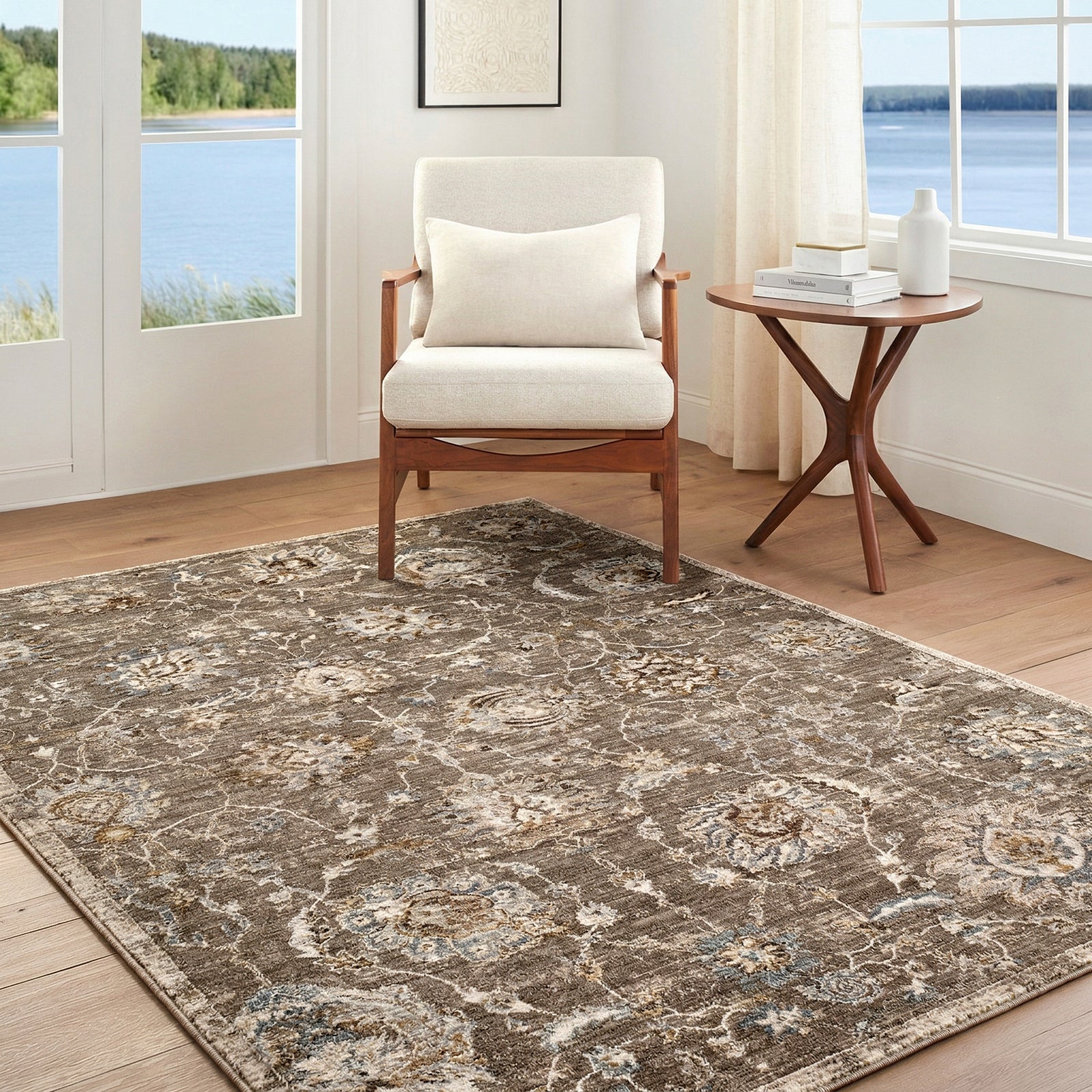 Arda Vintage Traditional Brown & Charcoal Polyester Rug 200x290cm - room setting