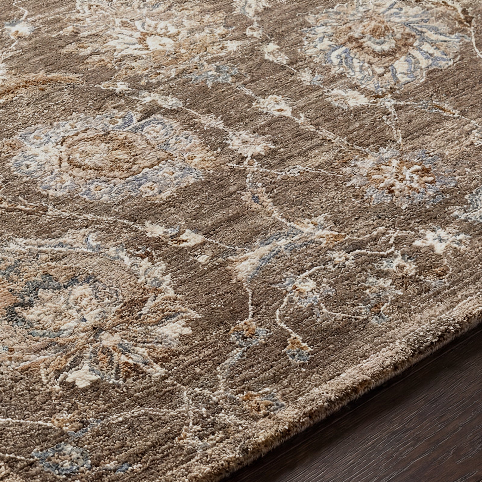 Arda Vintage Traditional Brown & Charcoal Polyester Rug 200x290cm - texture detail