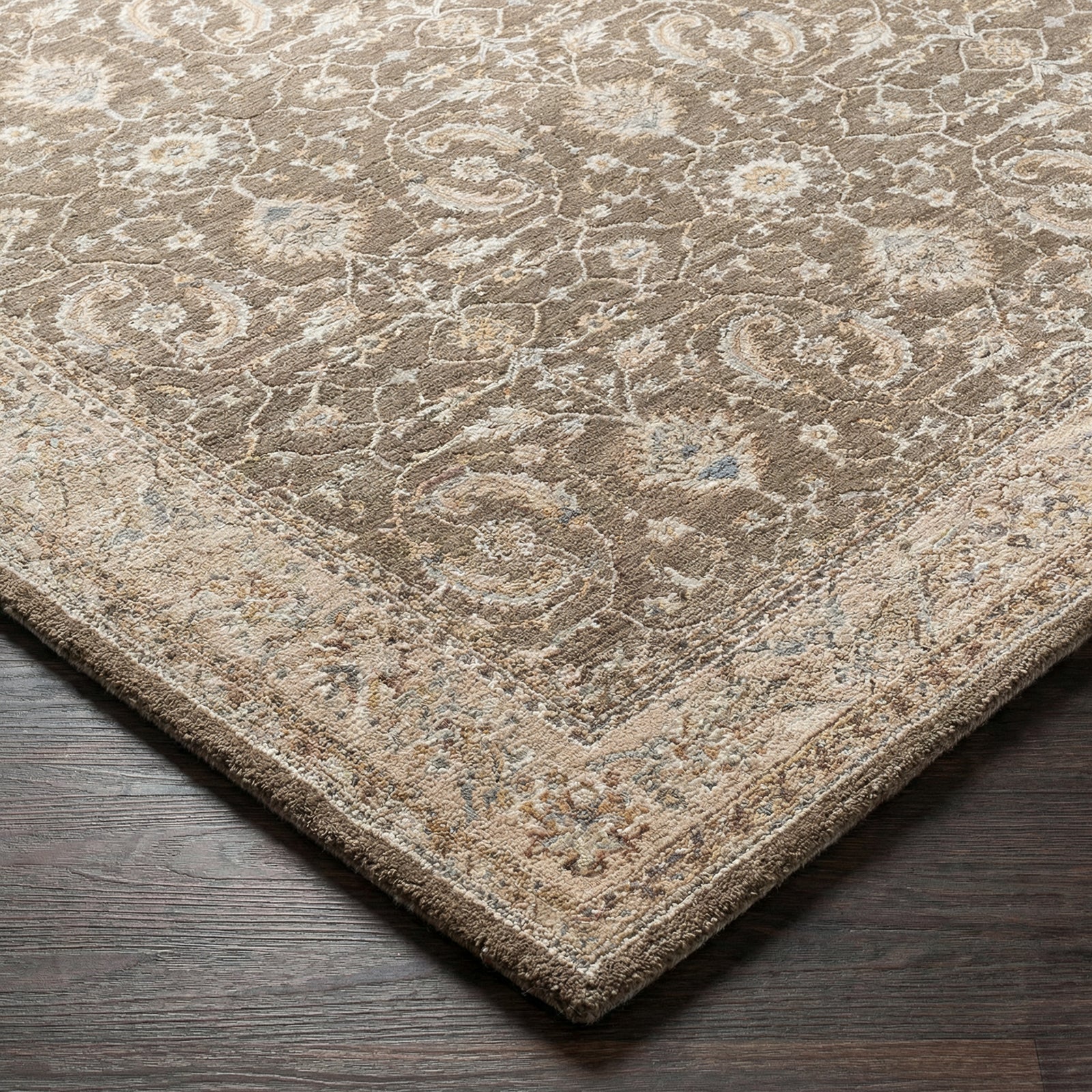Arda Vintage Traditional Brown & Light Grey Polyester Rug 152x225cm - corner detail
