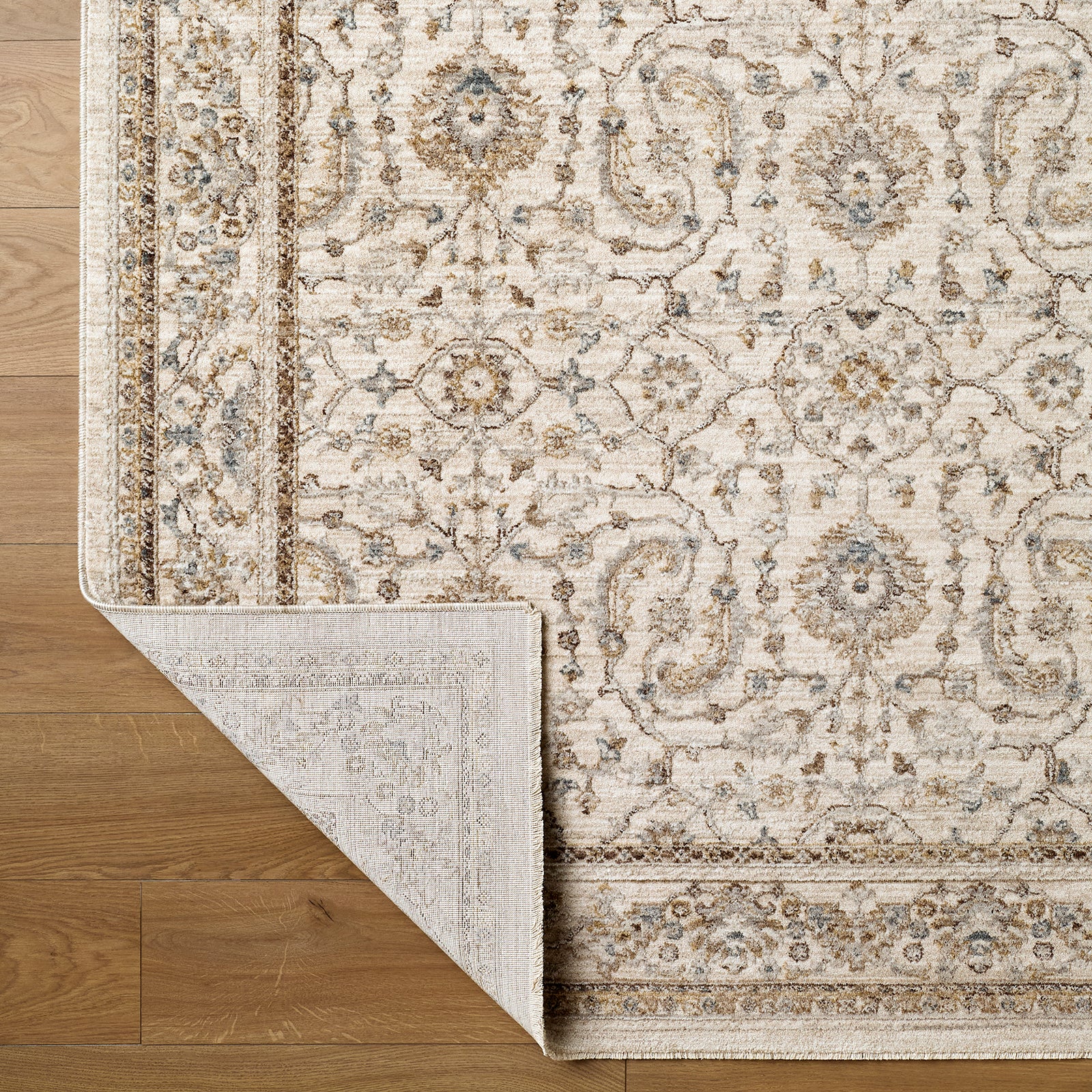 Arda Vintage Traditional Brown & Light Grey Polyester Rug 152x225cm - folded detail