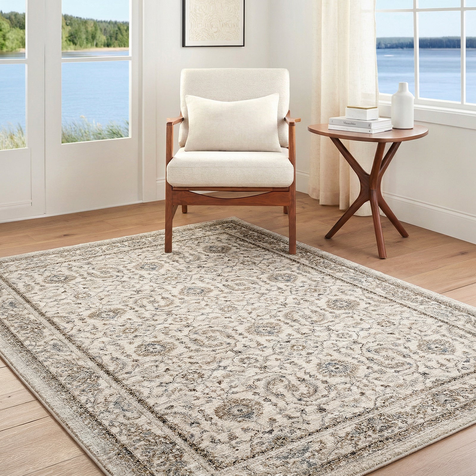 Arda Vintage Traditional Brown & Light Grey Polyester Rug 152x225cm - room setting