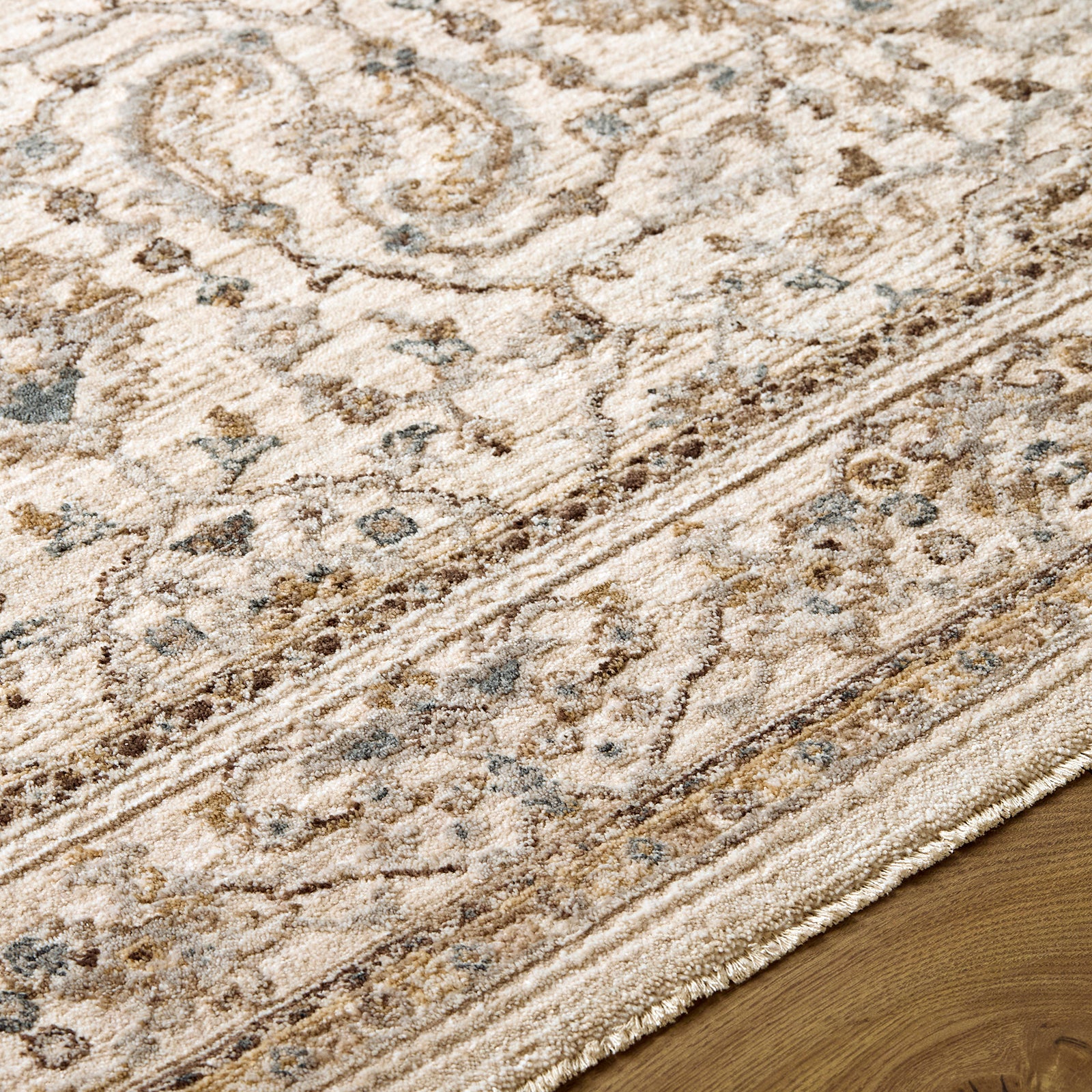 Arda Vintage Traditional Brown & Light Grey Polyester Rug 152x225cm - texture detail