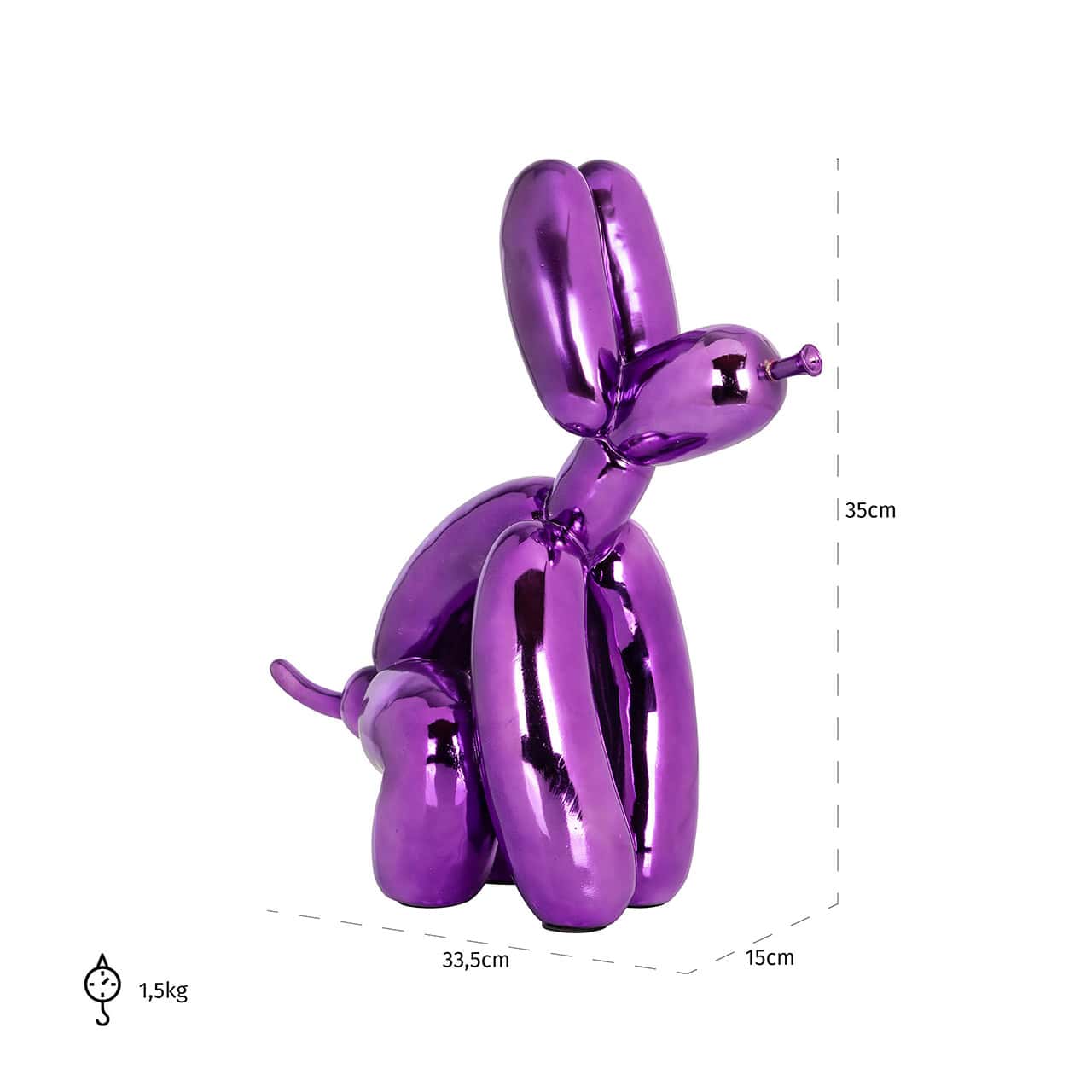 Richmond Interiors Art Deco Metallic Purple Sitting Balloon Dog Ornament
