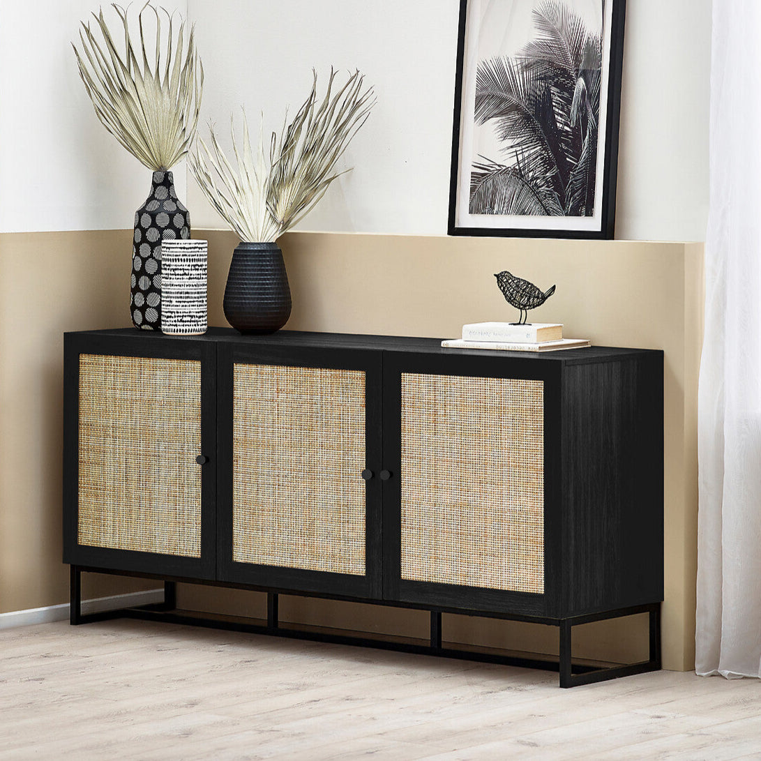 Clermont Black Oak Wood & Rattan Sideboard