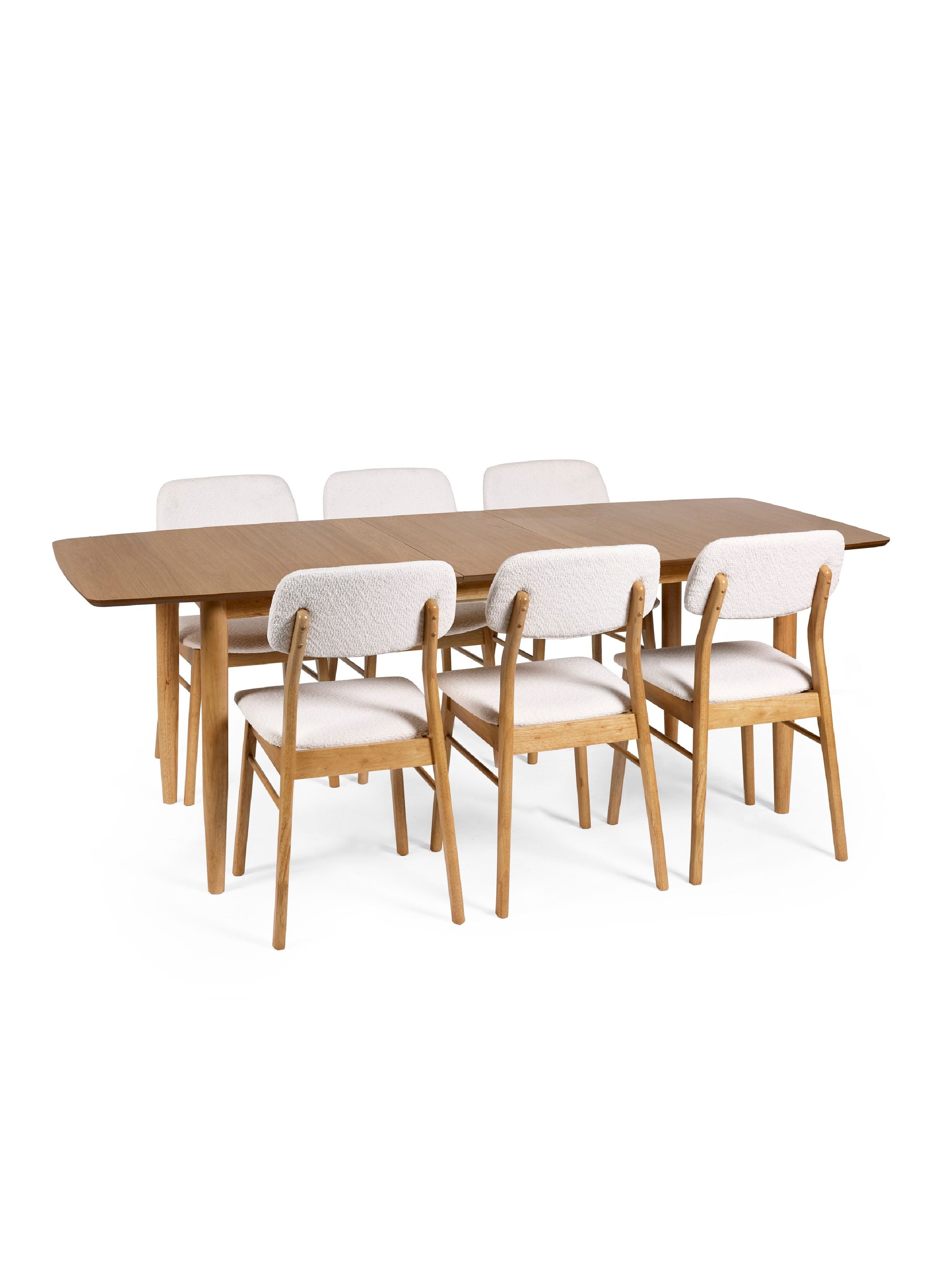 Set of 2 Alicia White Boucle & Natural Oak Wood Dining Chairs