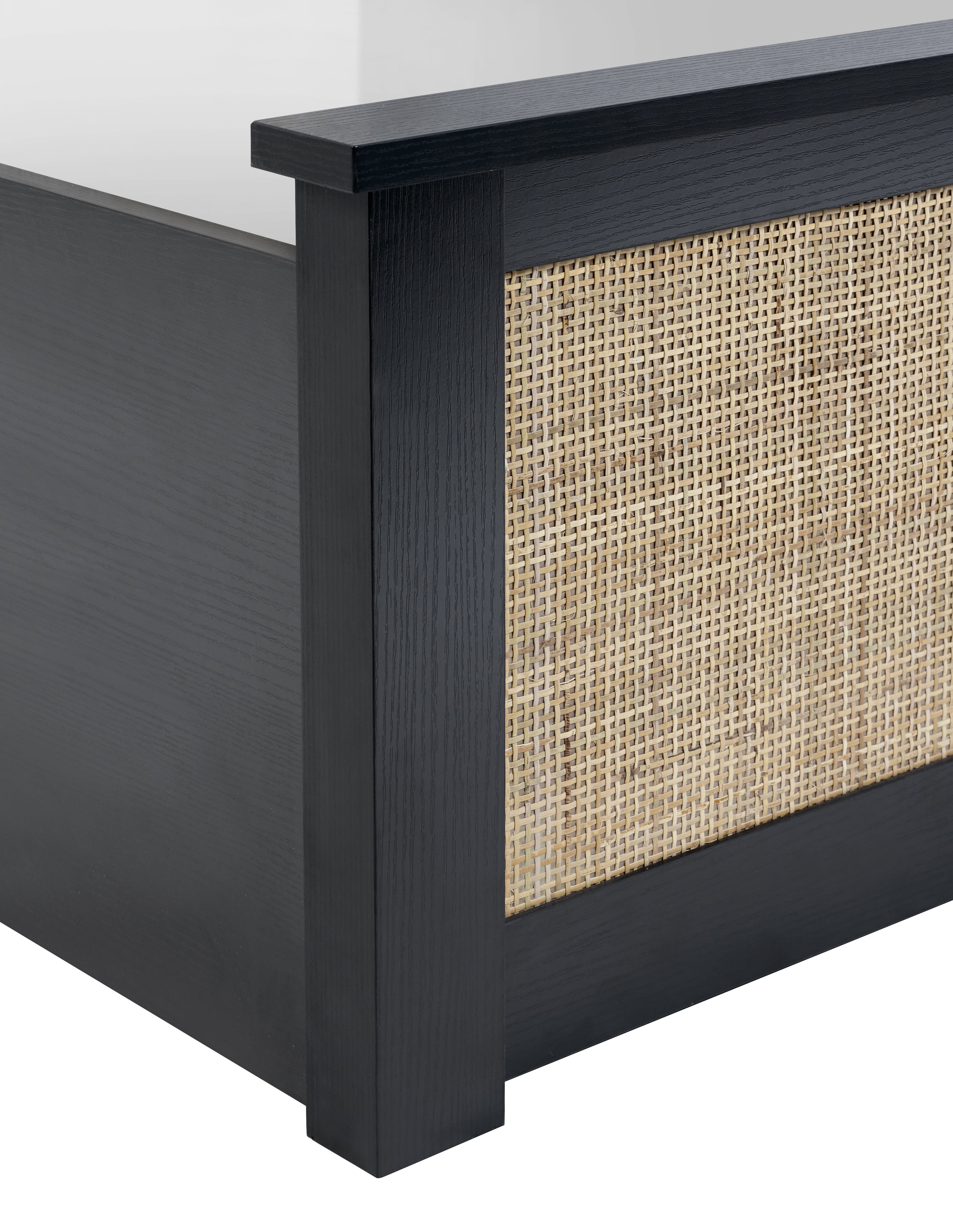 Clermont Black Oak Wood & Rattan Ottoman Double Bed