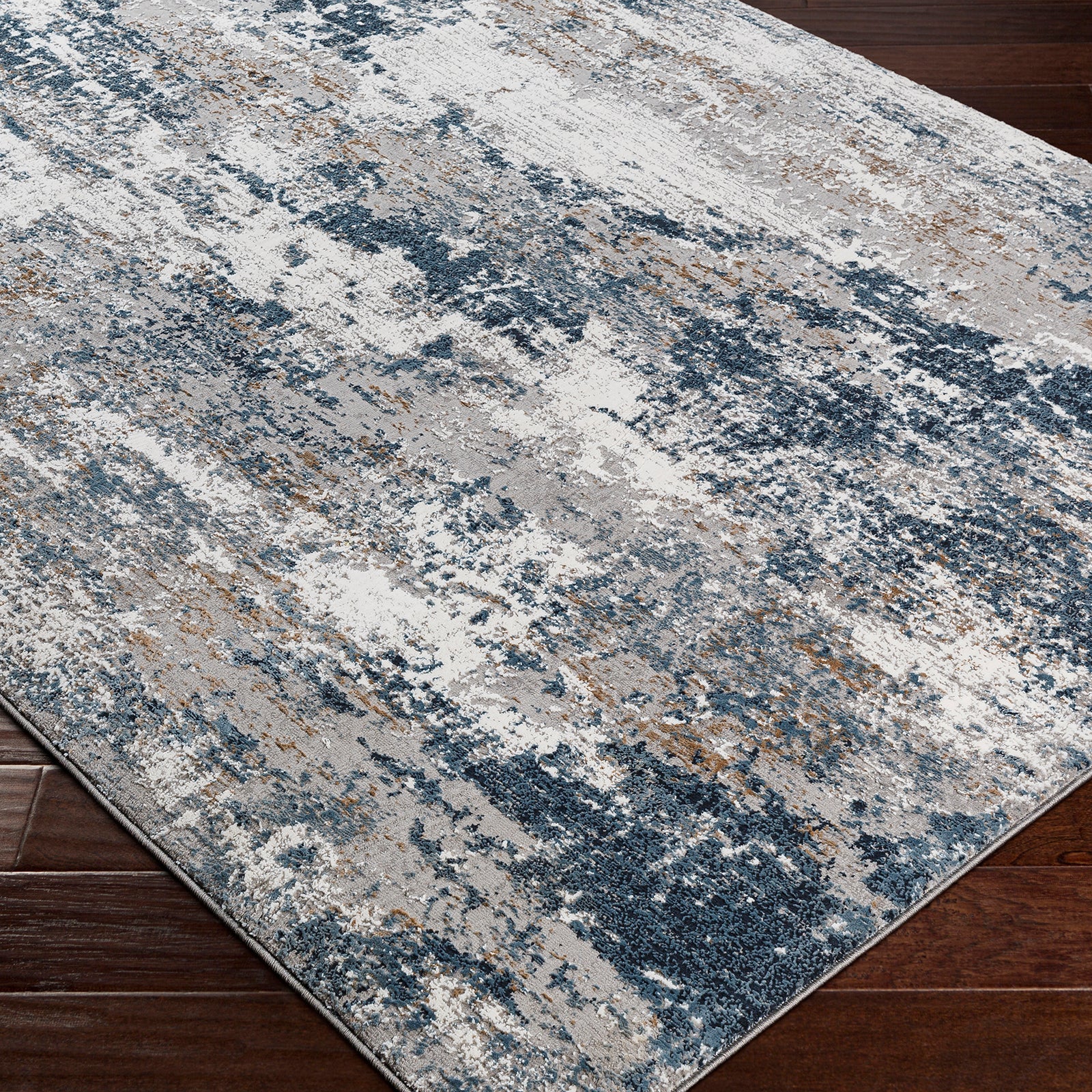 Allegro Abstract Modern Marble Blue & Ivory & Sky Blue Polyester Rug 160x213cm - corner detail