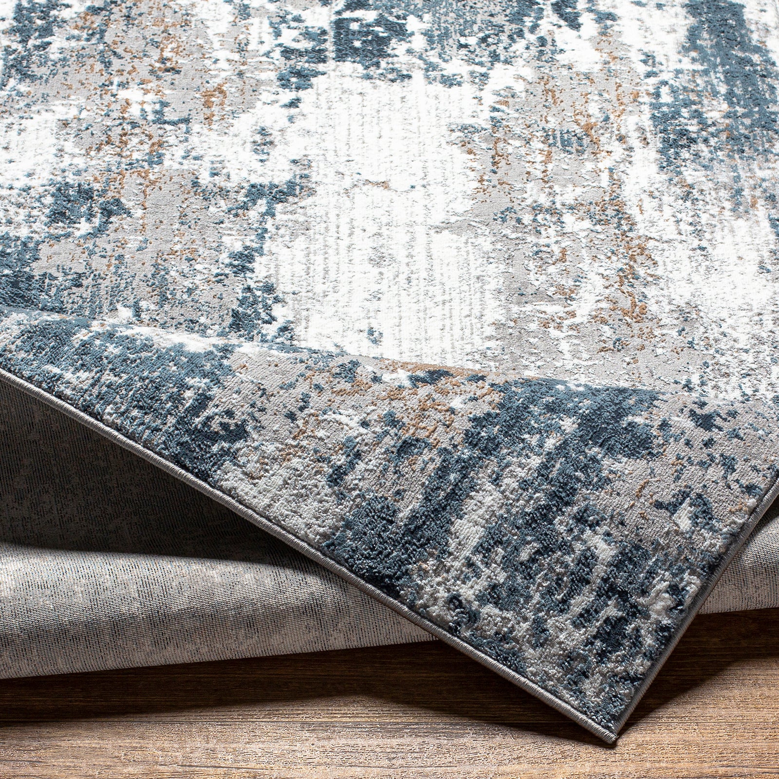 Allegro Abstract Modern Marble Blue & Ivory & Sky Blue Polyester Rug 160x213cm - folded detail