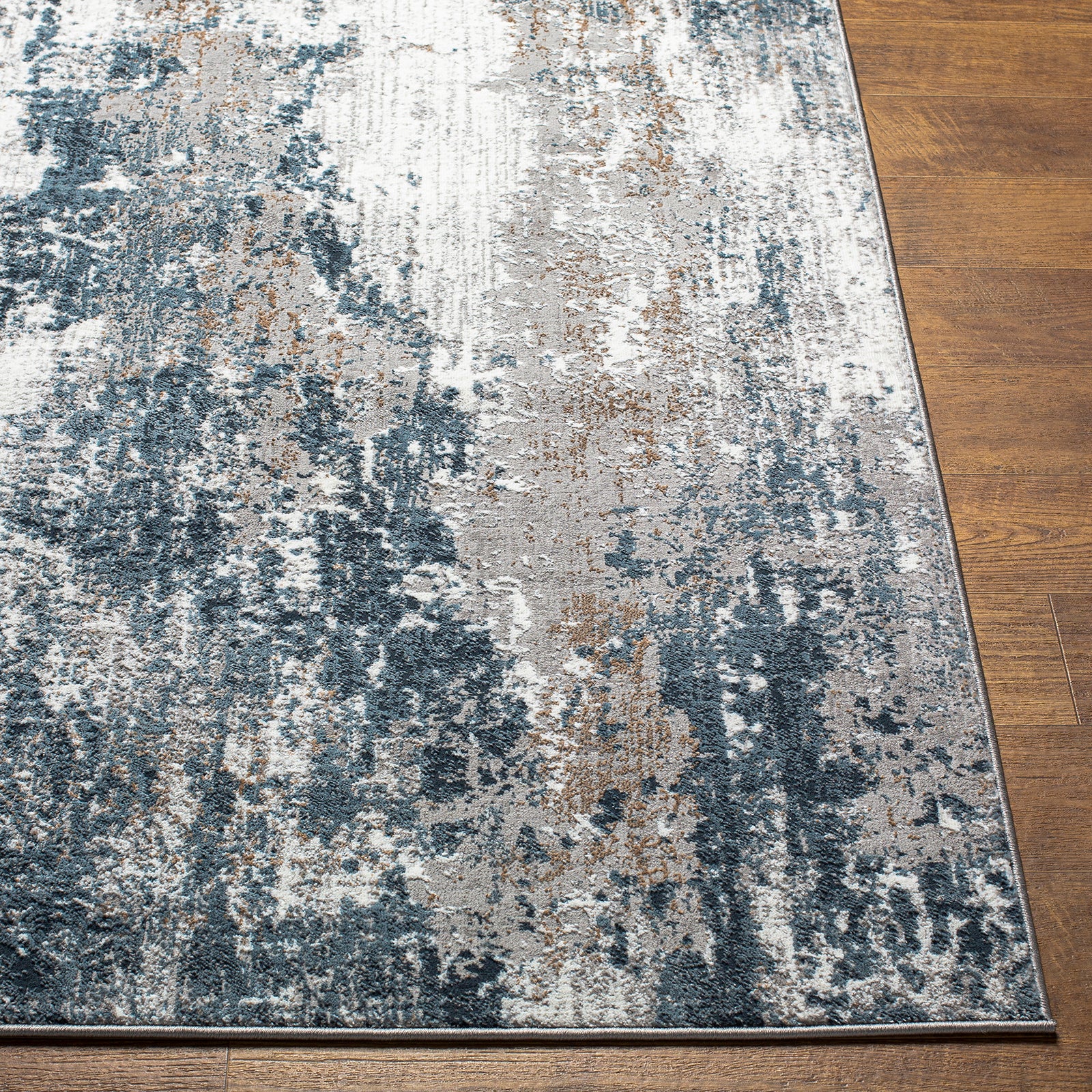 Allegro Abstract Modern Marble Blue & Ivory & Sky Blue Polyester Rug 160x213cm - front view