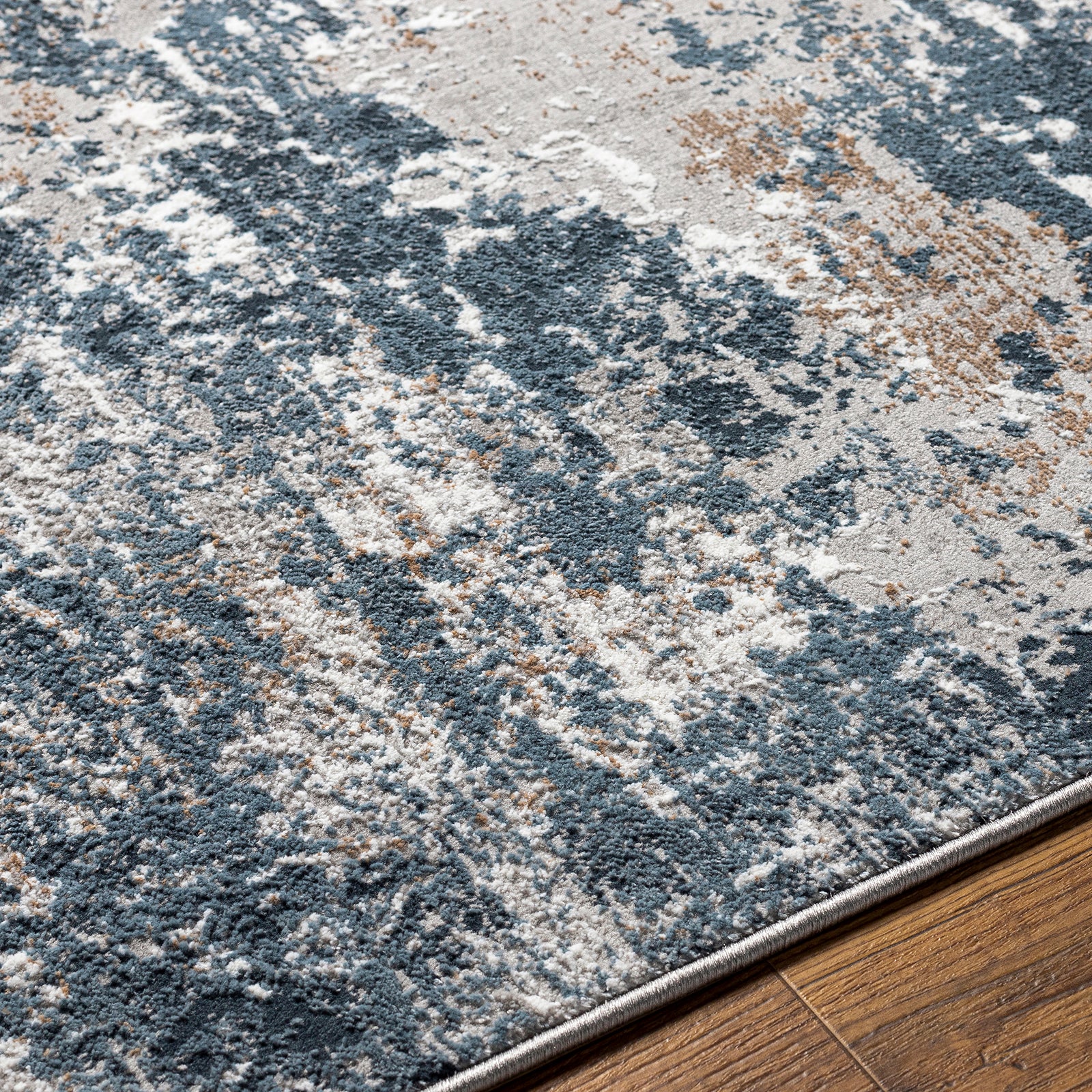 Allegro Abstract Modern Marble Blue & Ivory & Sky Blue Polyester Rug 160x213cm - texture detail